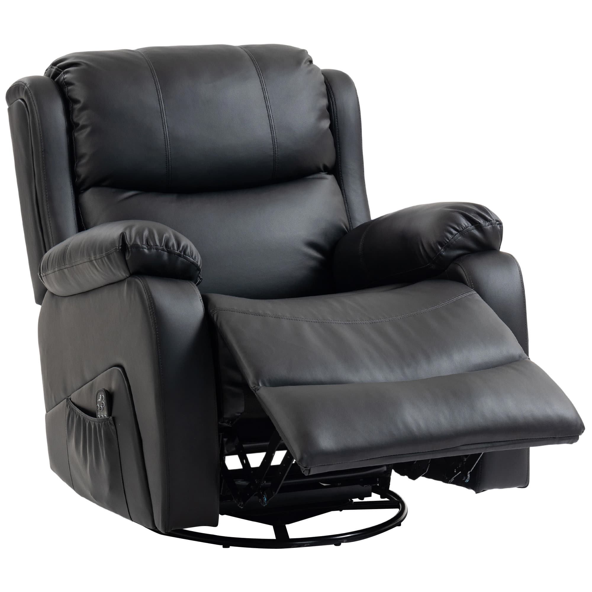 HOMCOM Fauteuil Relax Inclinable avec 8 Points Massants, Chauffants et Repose-pieds, 87x97X100 cm, Noir
