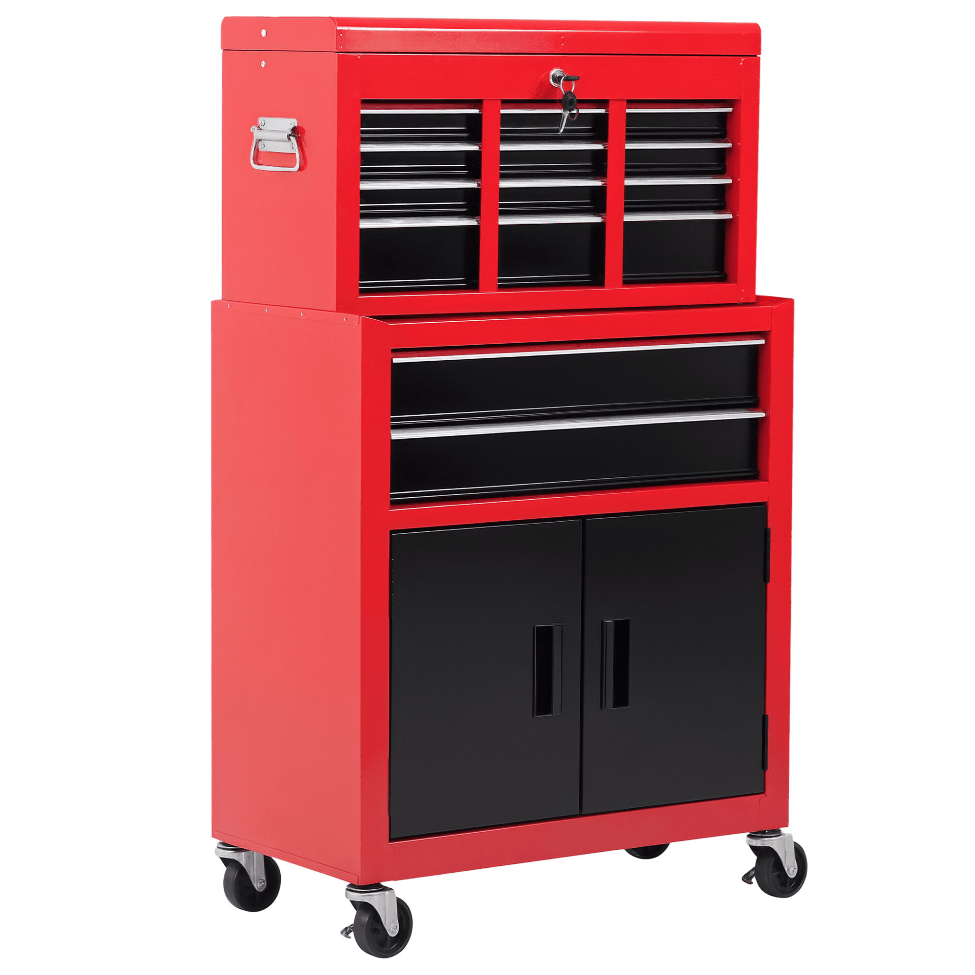 HOMCOM Servante d'atelier servante/ caisse à outil 6 tiroir +1 commode coffre amovible chariot acier rouge et noir
