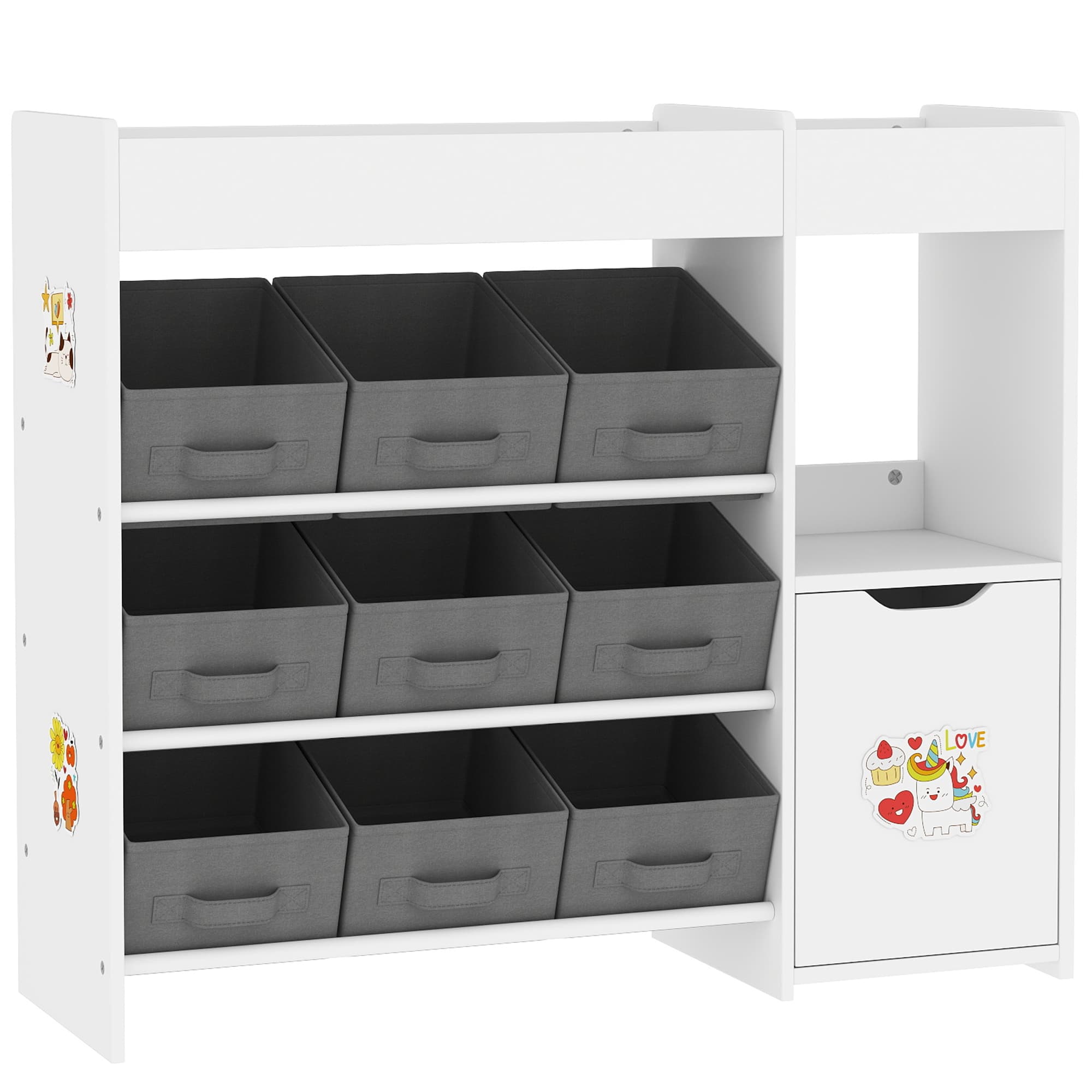 AIYAPLAY Meuble rangement enfant étagère de rangement pour jouets enfants avec 9 tiroirs en tissu et placard, blanc