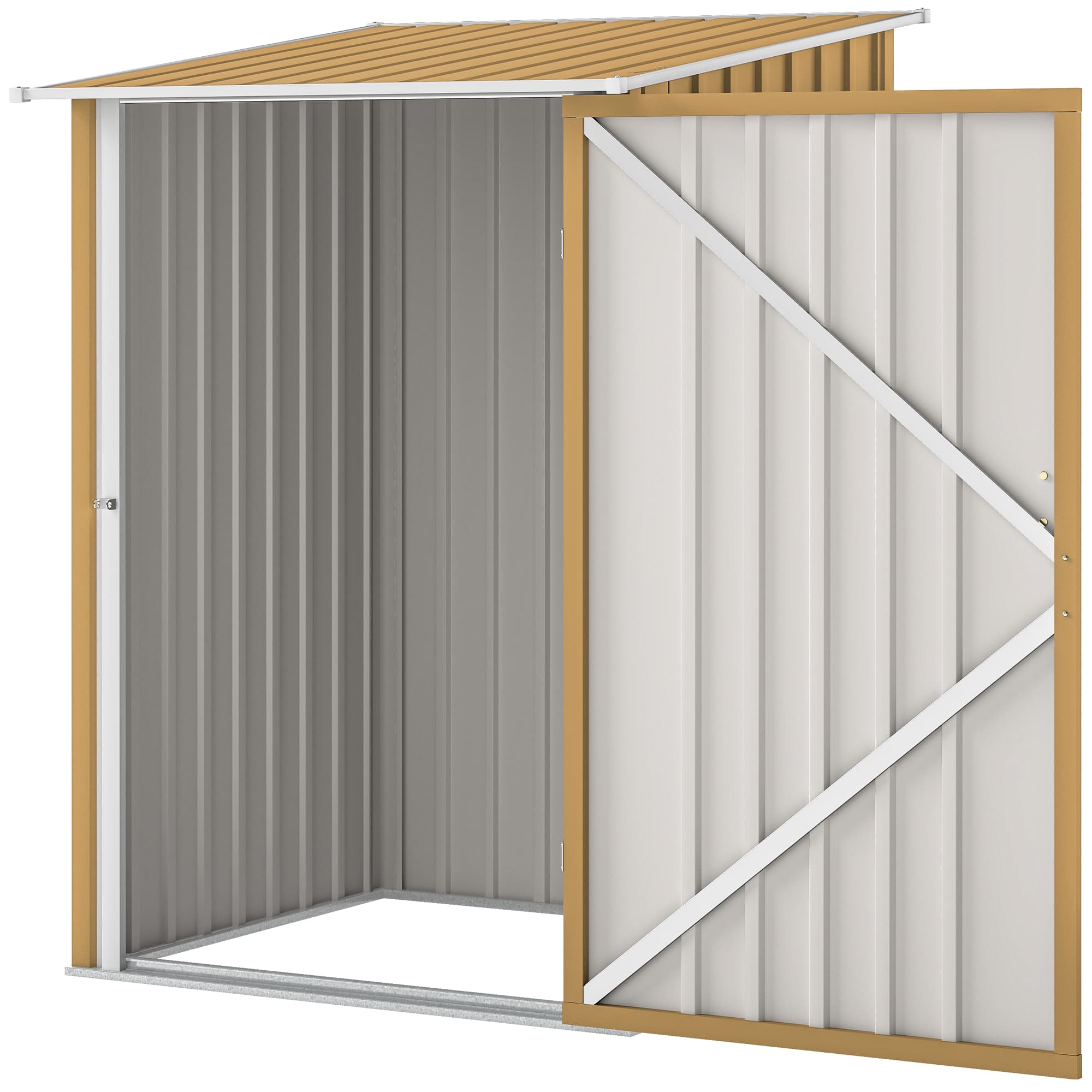 Outsunny Abri de jardin 0.92m2 en acier galvanisé, abri à outils avec porte battante verrouillable, toit incliné, 100x104x160 cm, Jaune