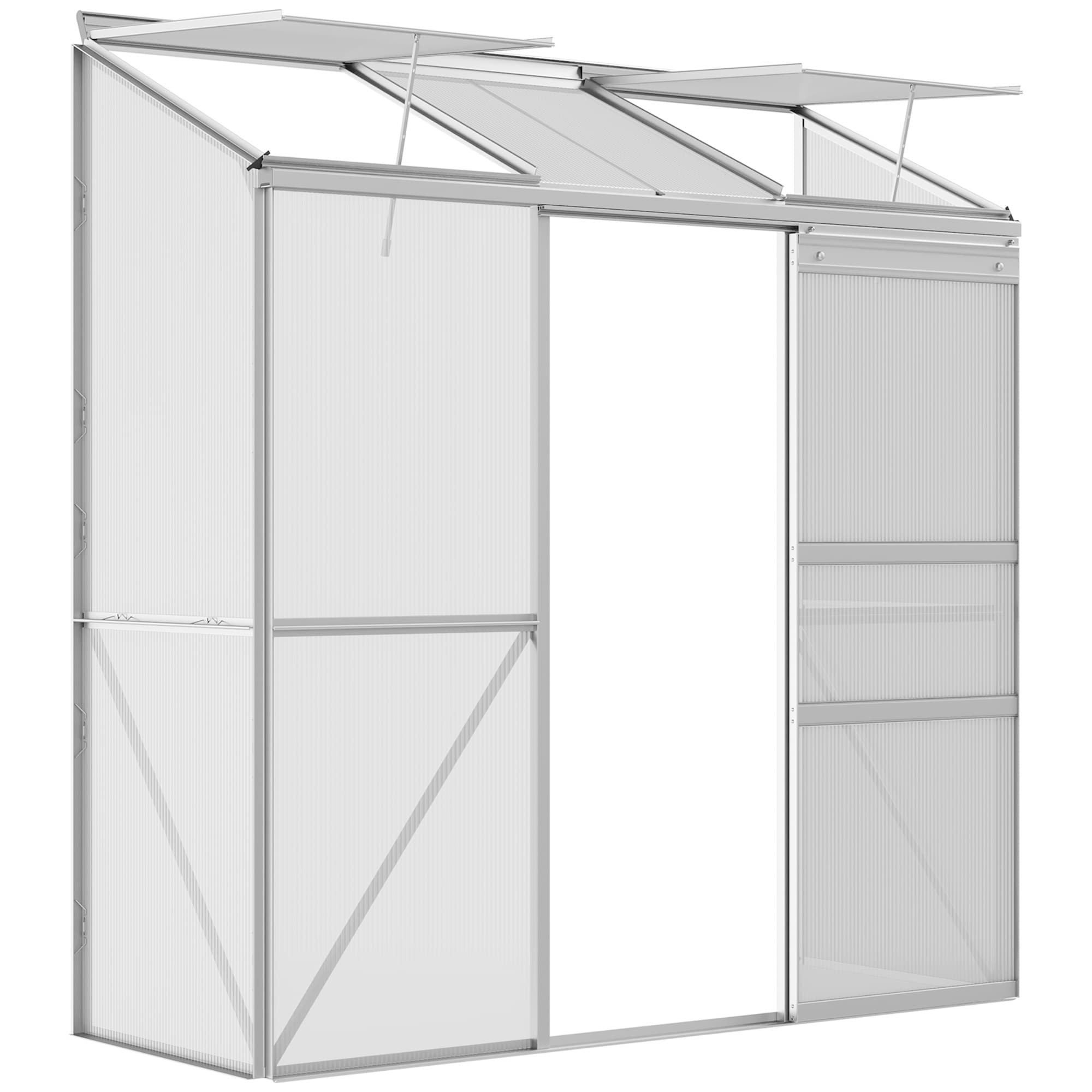 Outsunny Serre adossée serre de jardin fenêtres ouvrables à 5 niveaux panneau en PC cadre aluminium 192 x 68 x 196 cm transparent