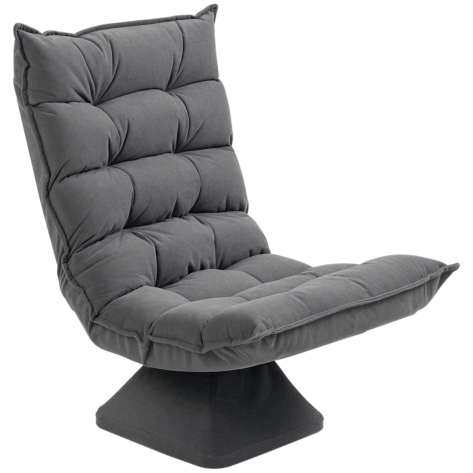 HOMCOM Fauteuil relax fauteuil salon design capitonné inclinaison dossier réglable pivotant 360° revêtement lin gris chiné