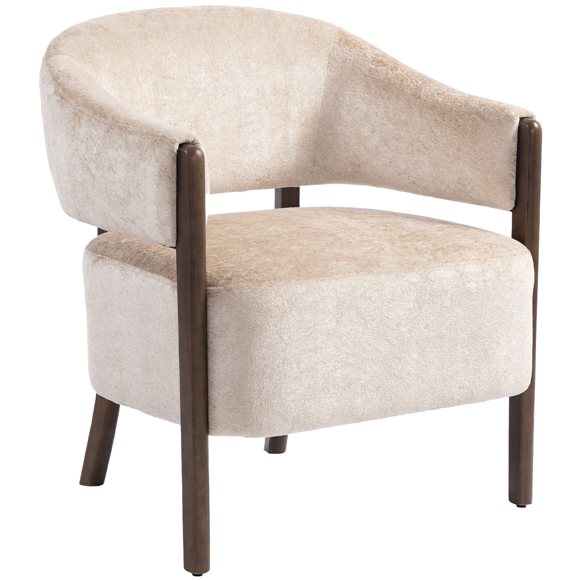 HOMCOM Fauteuil de chambre revêtu en chenille avec structure et pieds en bois massif, beige