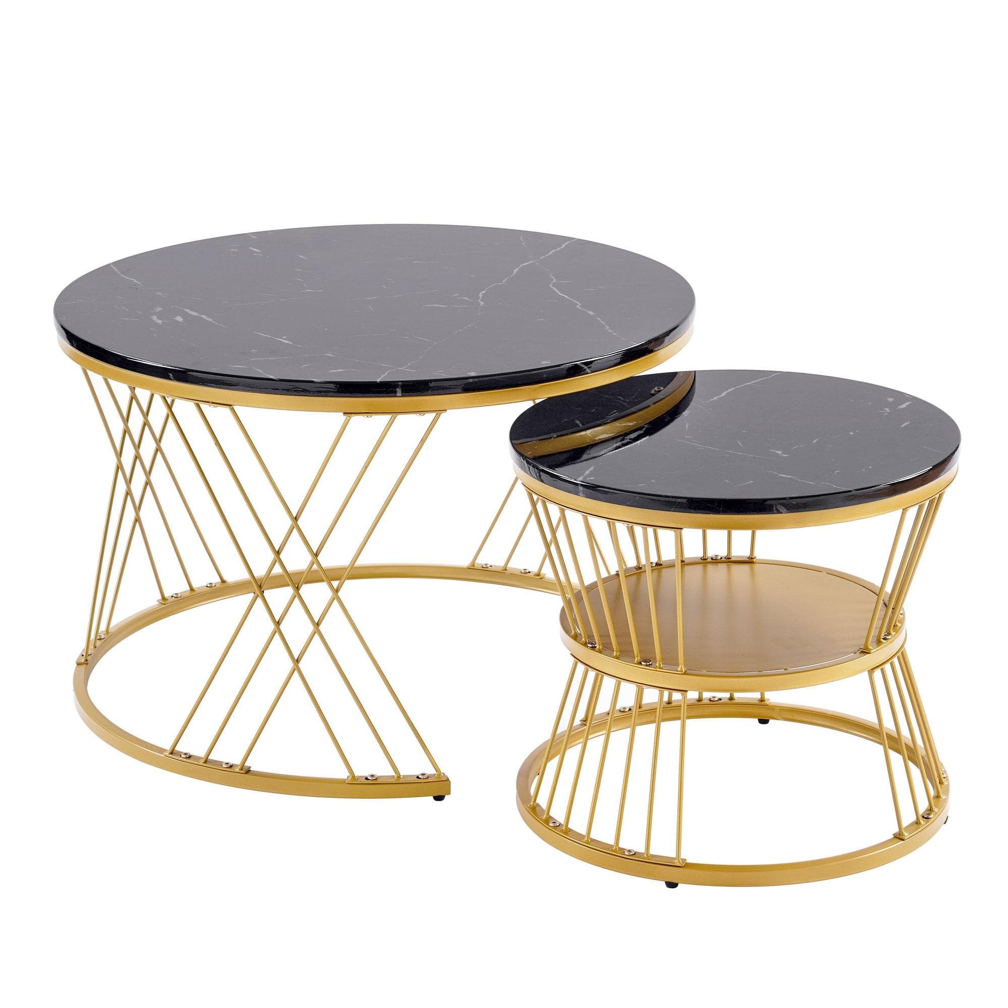 Ensemble de 2 tables gigognes modernes, 70x70x45 cm/45x45x40 cm, Noir