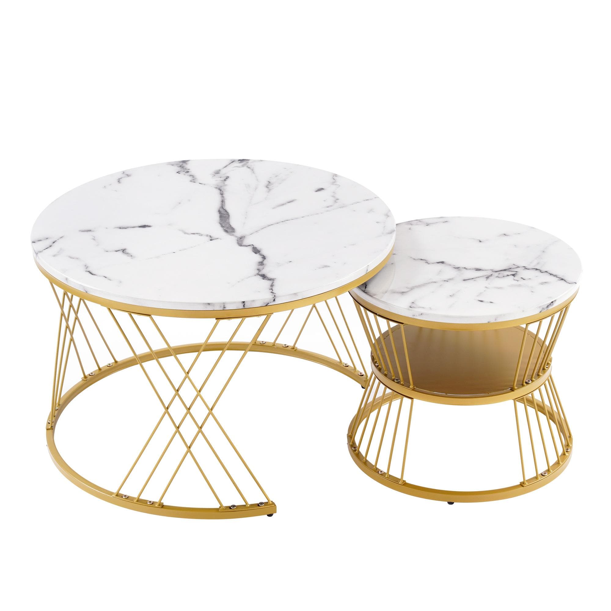 Ensemble de 2 tables gigognes modernes, 70x70x45 cm/45x45x40 cm, Blanc