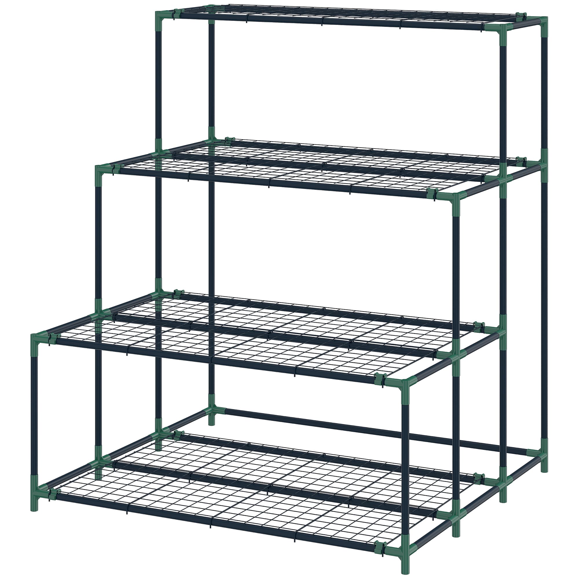 Outsunny Support pour plantes 4 niveaux, présentoir à fleurs 110 cm avec 24 clips, étagère à plantes en acier Vert foncé