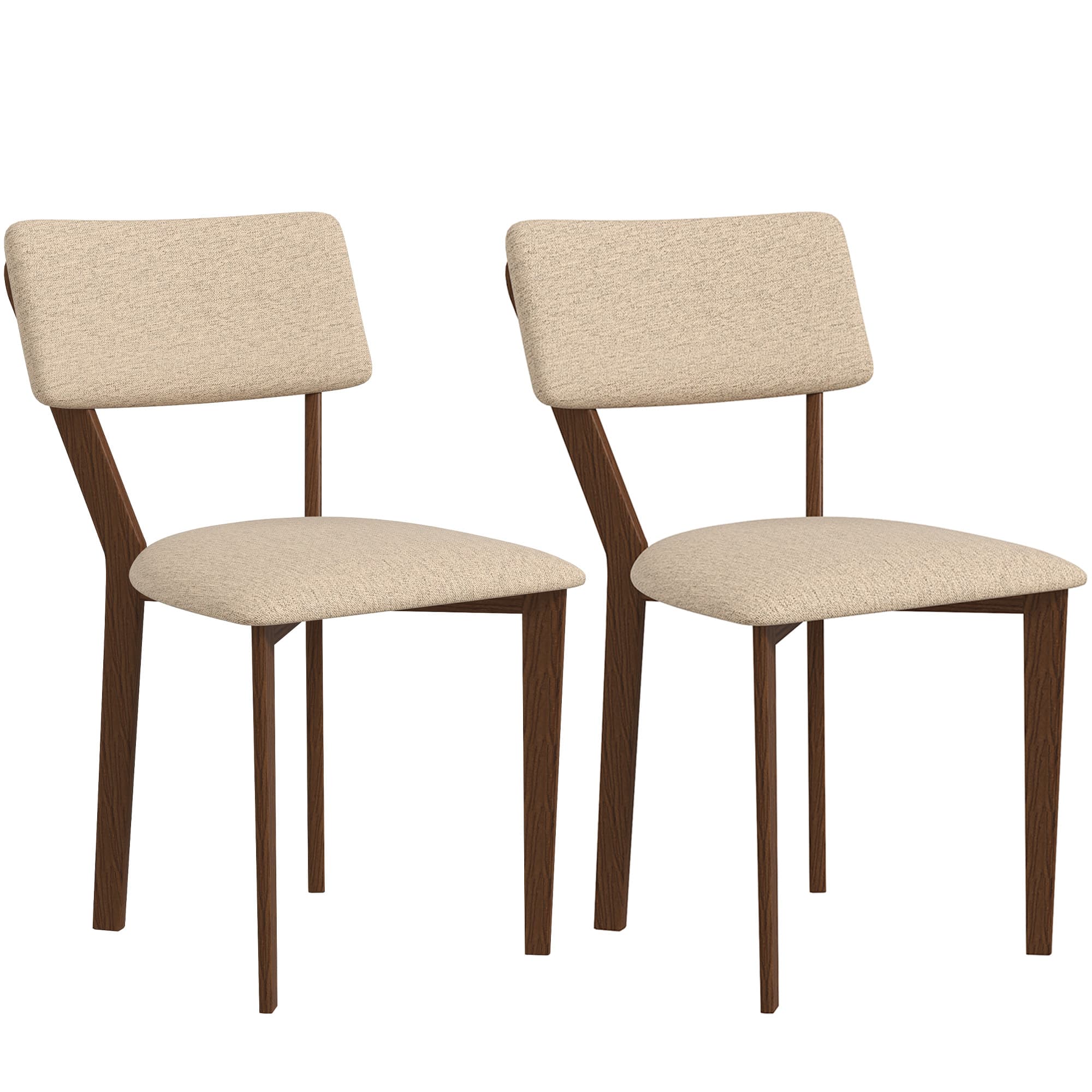 HOMCOM Lot de 2 chaises salle à manger chaises de cuisine avec dossier pieds en bois tissu effet lin 49 x 56 x 85 cm beige