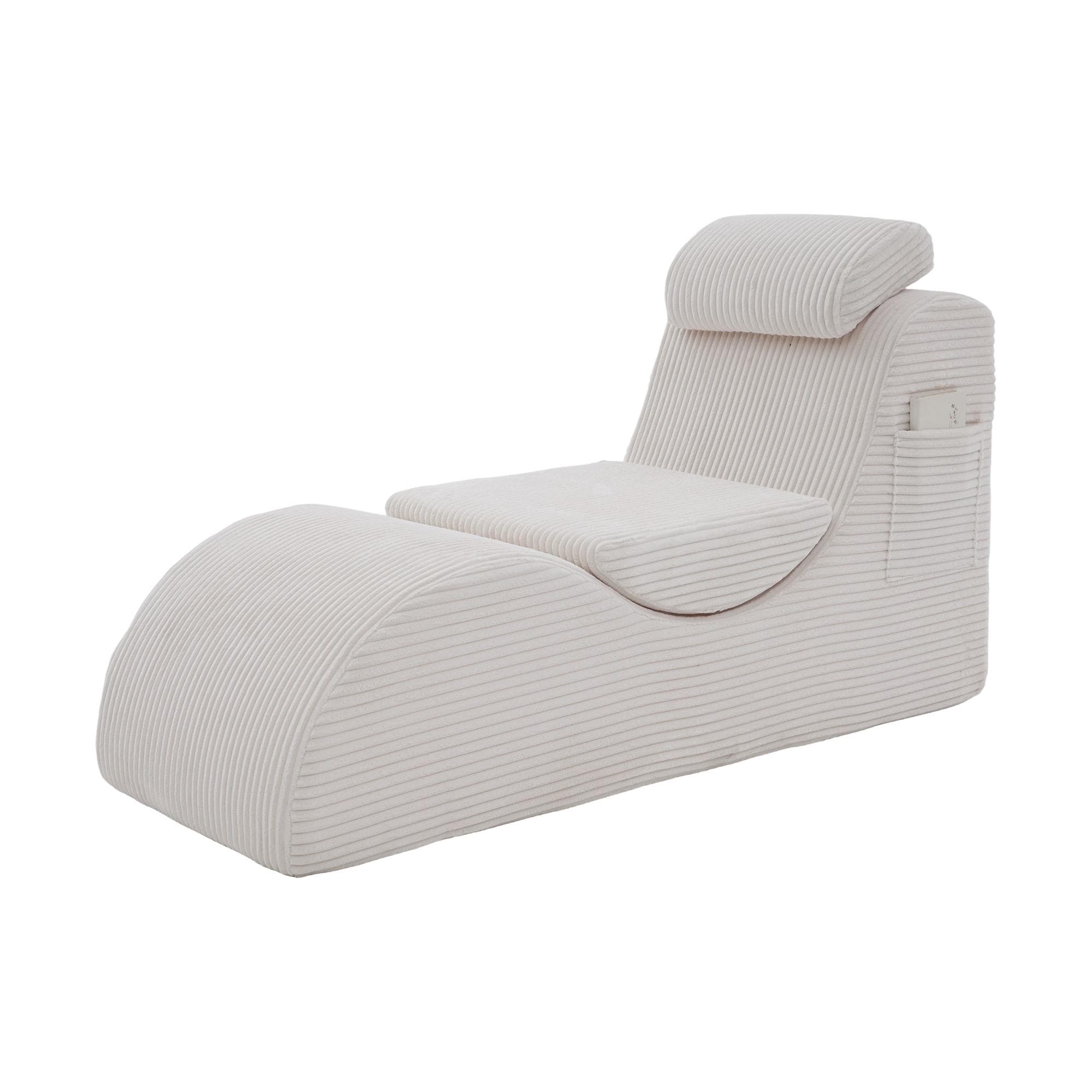 Fauteuil de loisirs moderne avec dossier ergonomique, coussin d'assise amovible et poche latérale, 160x66x90 cm, Beige