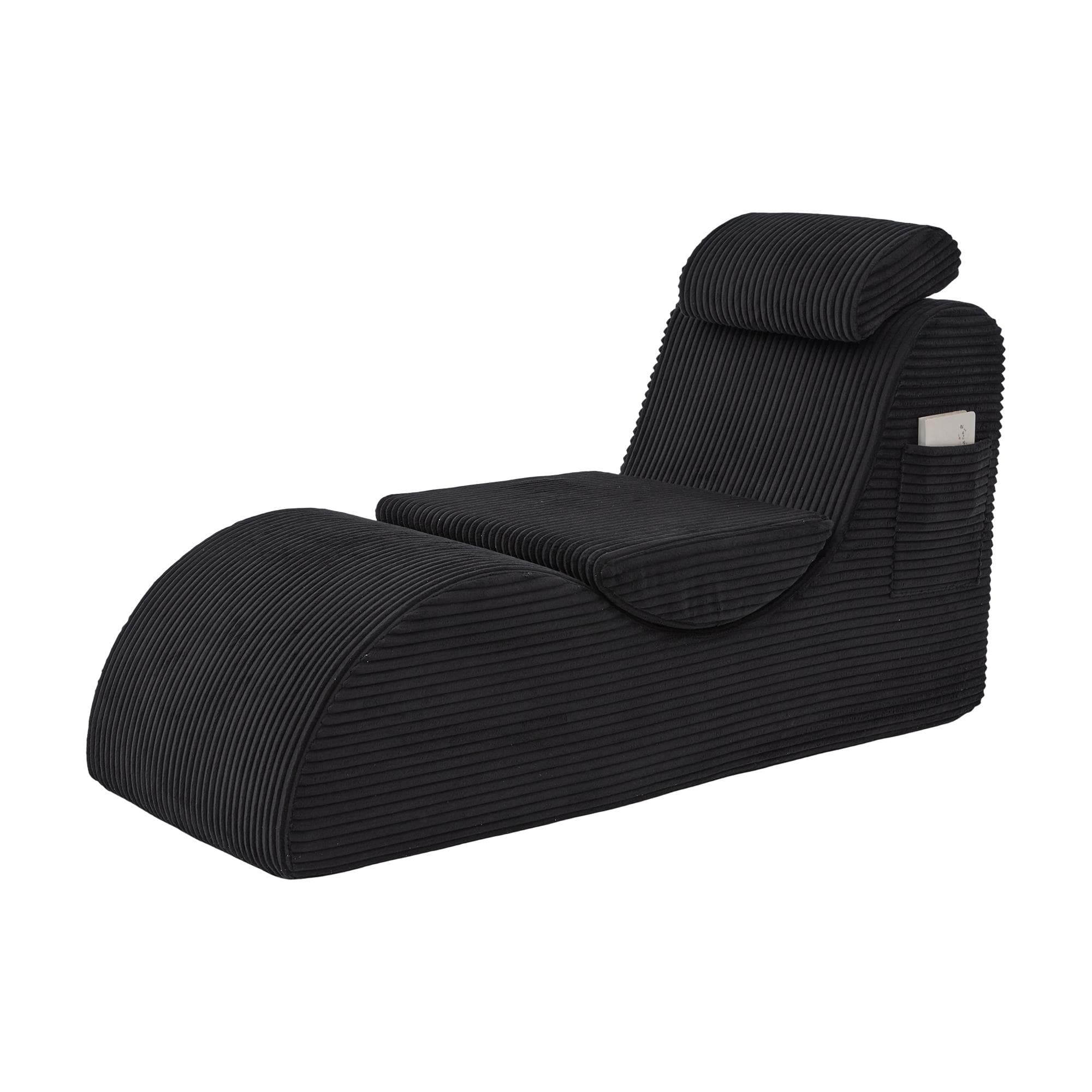 Fauteuil de loisirs moderne avec dossier ergonomique, coussin d'assise amovible et poche latérale, 160x66x90 cm, Noir