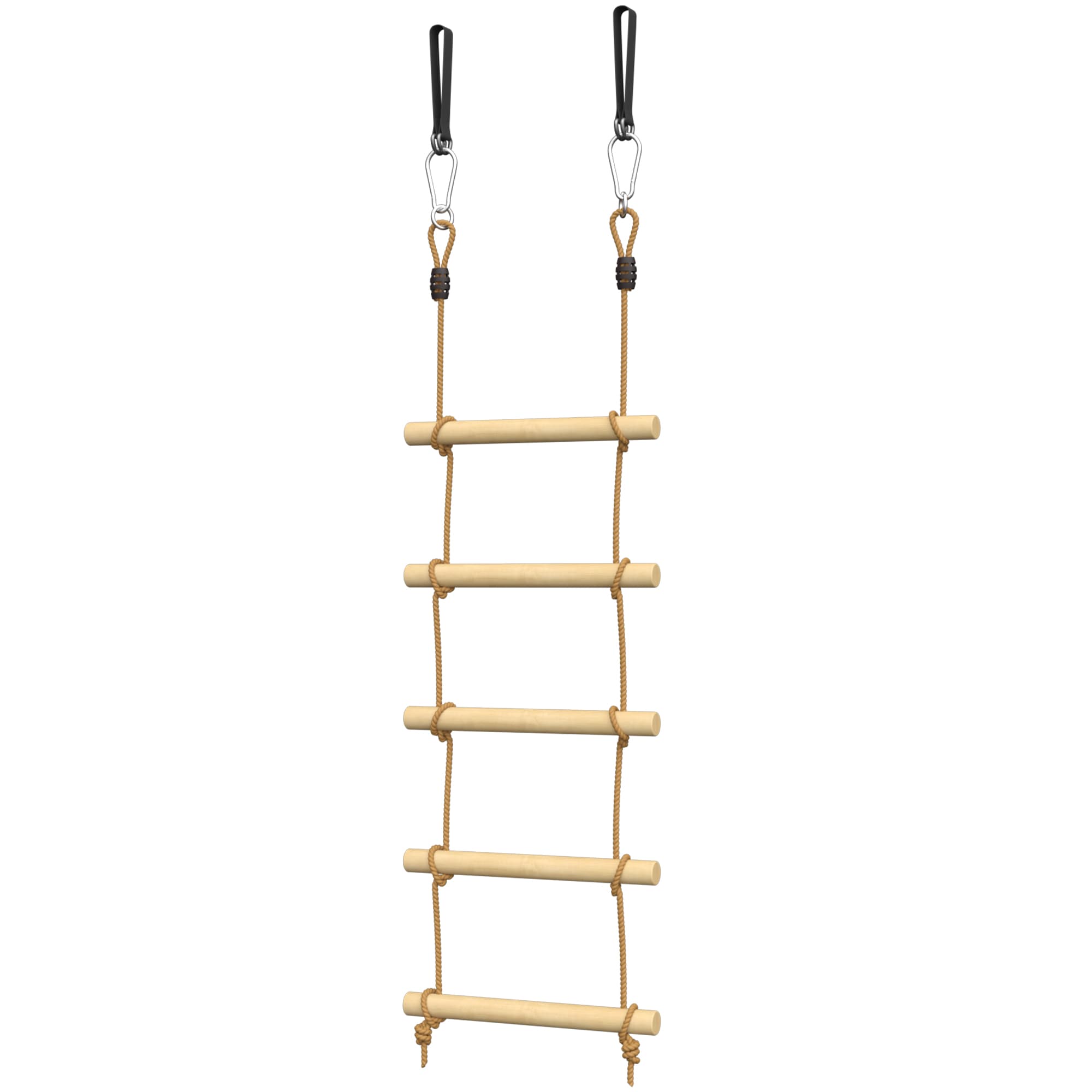 AIYAPLAY Ninja Line Enfants 1,8 m Échelle d'escalade 5 niveaux avec 2 mousquetons 2 sangles d'arbre pour 3-8 ans 40 x 3,5 x 180 cm Bois naturel
