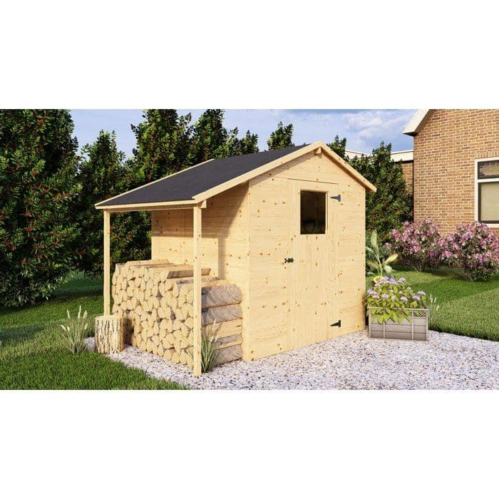 Abri de jardin en bois avec appentis - Pin brut - 2,96 m2 (abri) + 0,88 m2 (appentis) - Panneaux de 12 mm