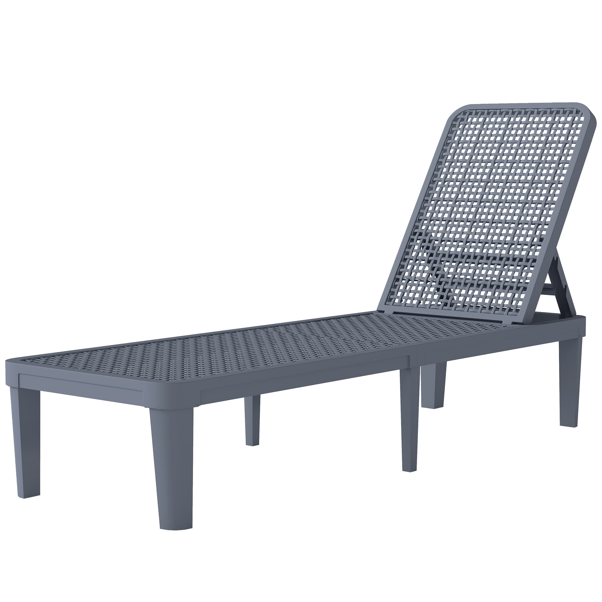 Outsunny Transat inclinable de jardin extérieur avec dossier réglable en 4 positions et structure en PP 191x55x35,5 cm Gris foncé