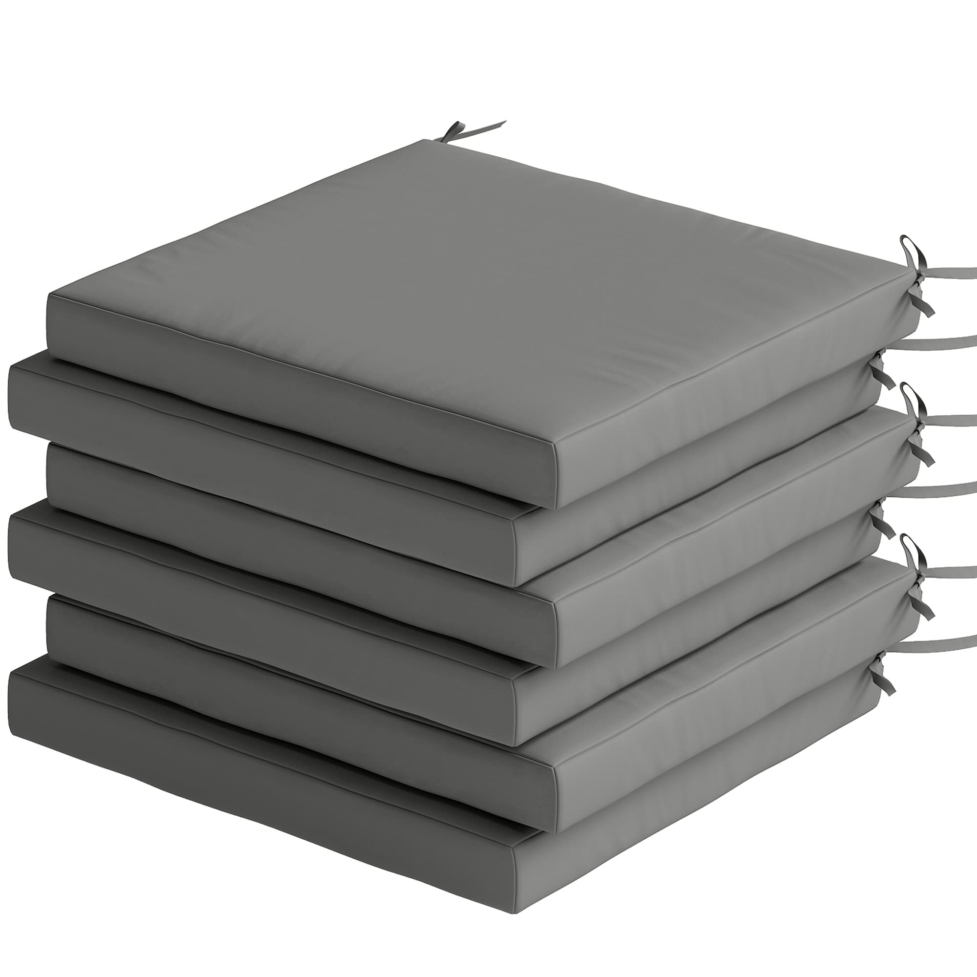 Outsunny Ensemble de coussins pour chaises de salle à manger 46x42x7 cm 6 pièces avec housse lavable et liens imperméable anti-UV gris foncé