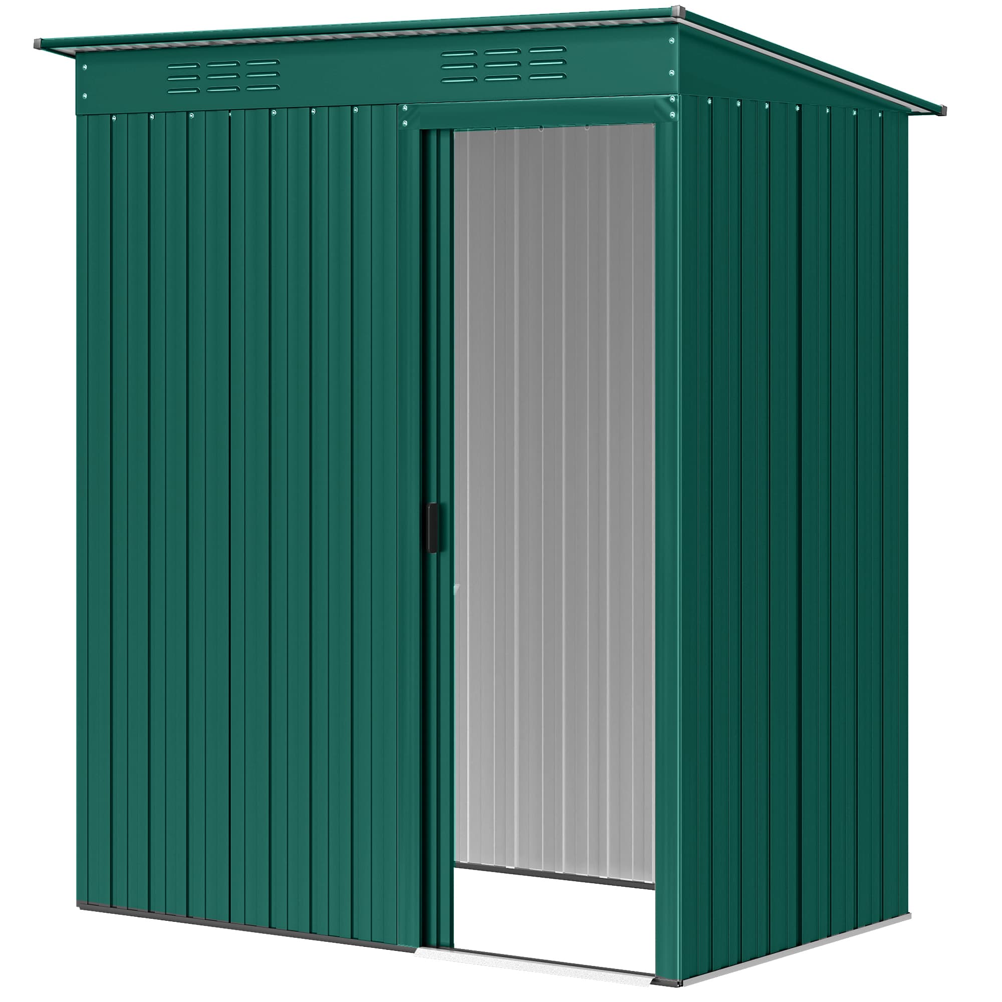 Outsunny Abri de jardin en métal avec aérations et porte coulissante, 159x106x181 cm, Vert