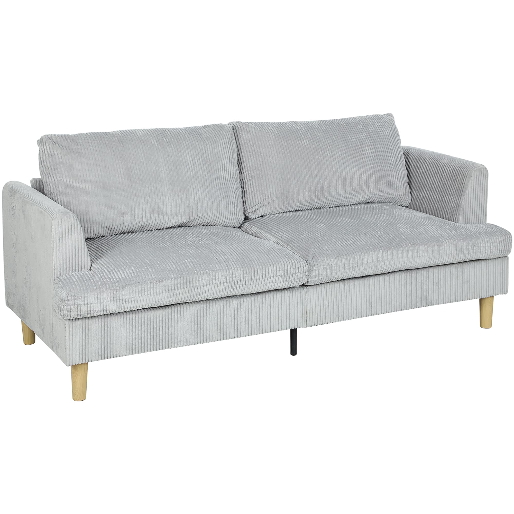 HOMCOM Canapé 3 places, canapé avec accoudoirs rembourré en tissu côtelé pour salon Gris clair