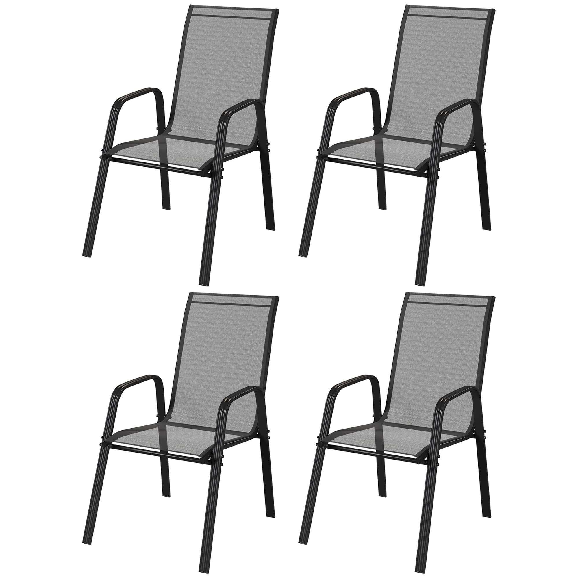 Outsunny Ensemble 4 chaises de jardin empilables et peu encombrantes avec accoudoirs en métal et tissu résille, Nero