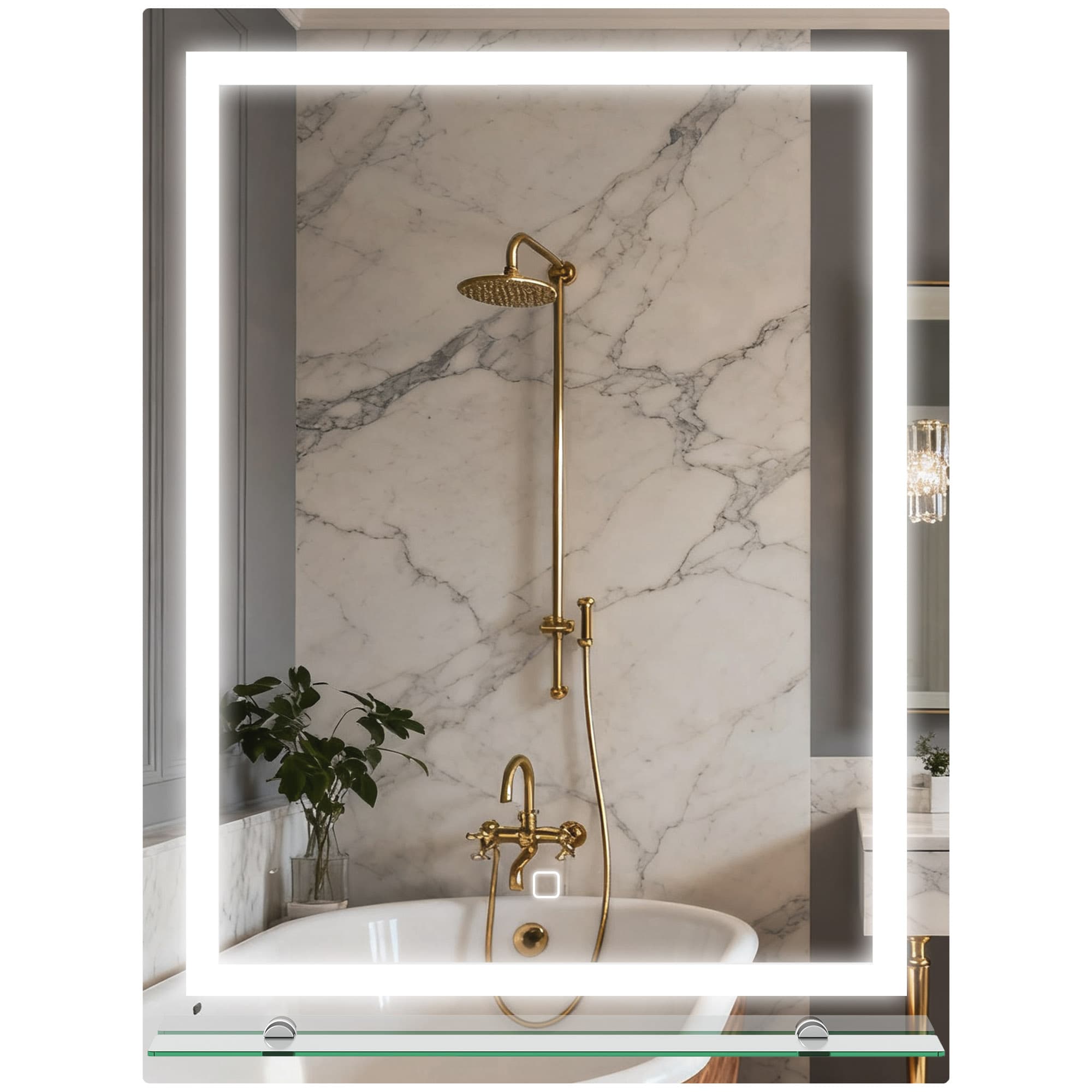 kleankin Miroir pour Salle de Bain 60x80 cm avec 3 Couleurs de Lumière Étagère en Verre Fonction Mémoire et Interrupteur Tactile Argent