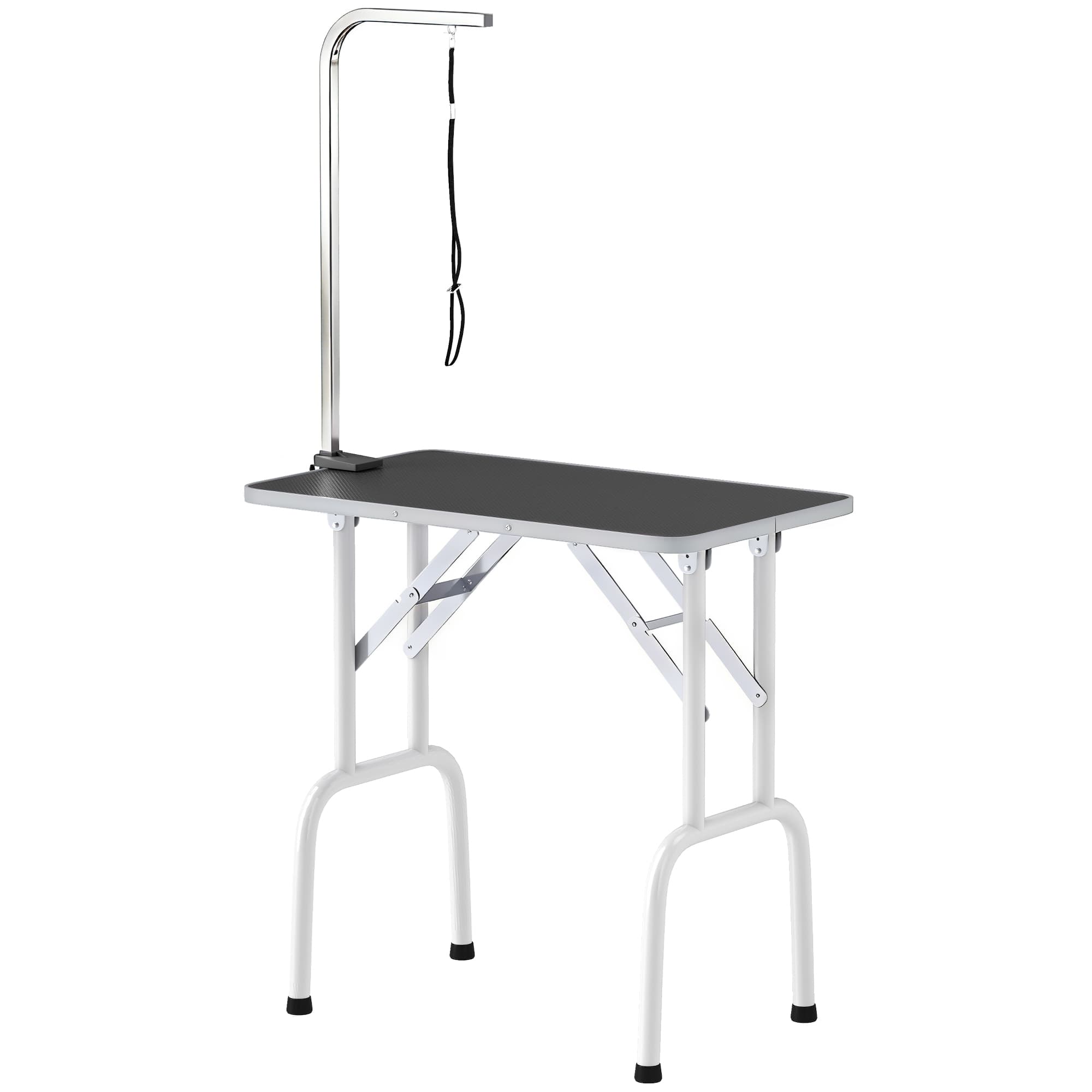 PawHut Table de toilettage pour chien Table de toilettage avec laisse pliable pieds en acier plateau antidérapant 81x48,5x80 cm Noir