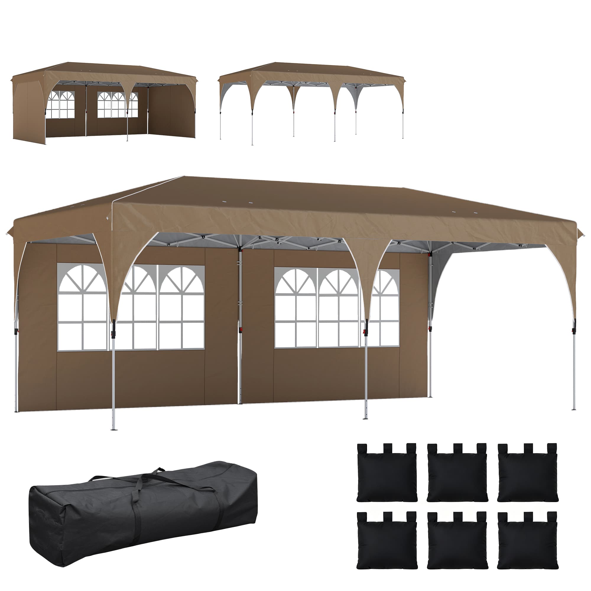Outsunny Tonnelle pliante 6x3 m avec bandes réfléchissantes UPF 50+ montage facile système de verrouillage central imperméable beige