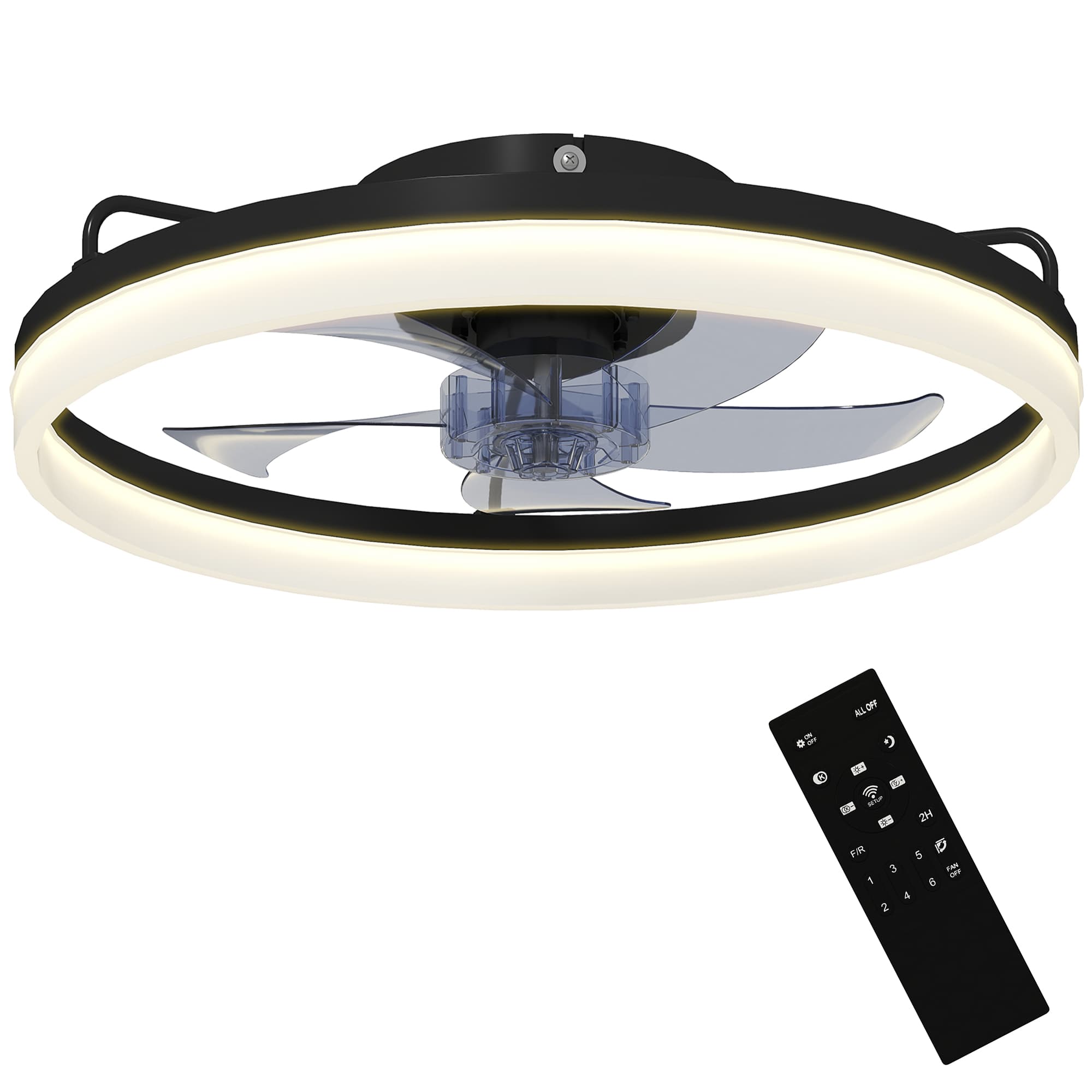 HOMCOM Ventilateur de Plafond avec Luminaire LED 40 W Moteur DC Réversible Télécommande 6 Vitesses 3 Couleurs Minuterie Noir