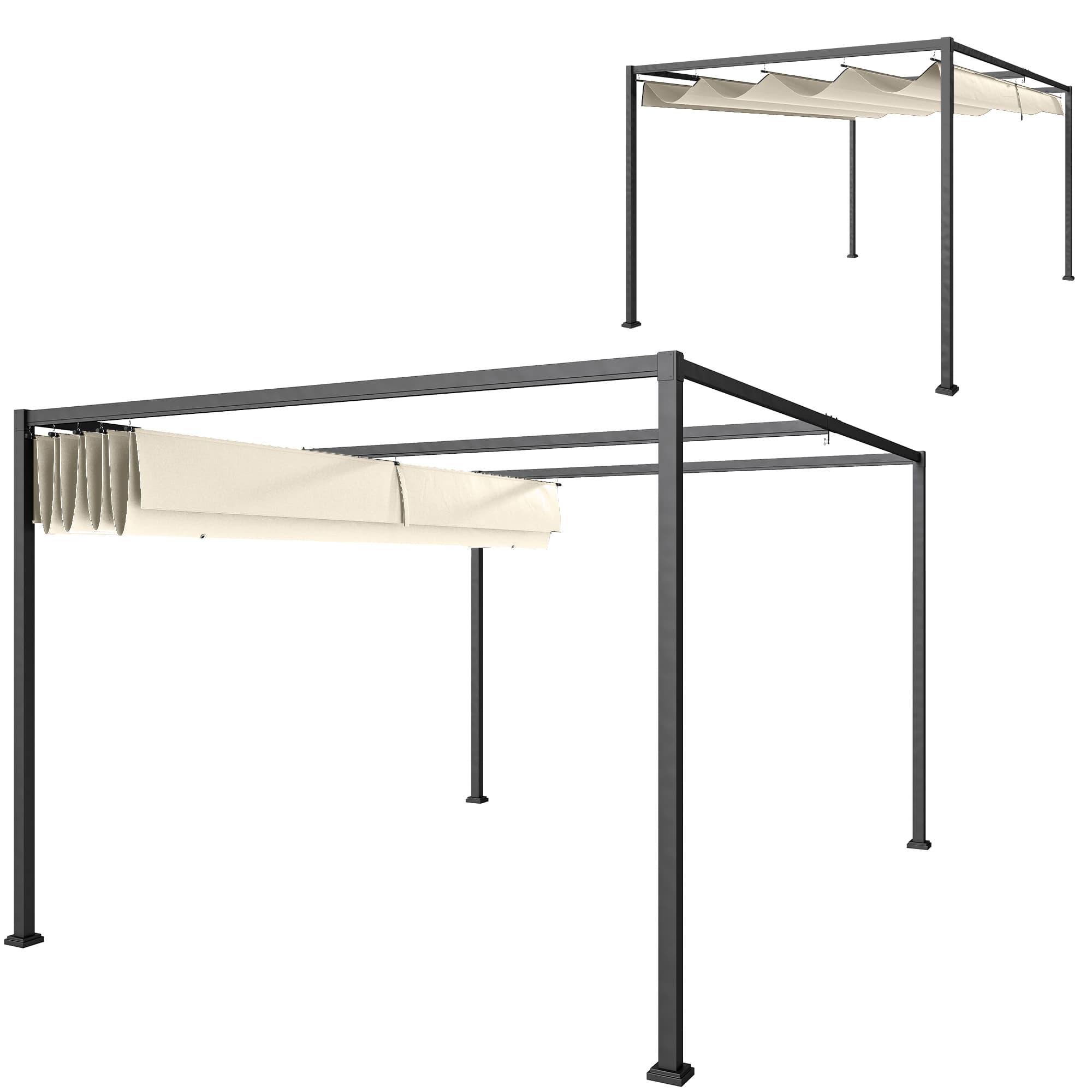 Outsunny Pergola Gazebo d'Extérieur 3x2 m avec Auvent Rétractable en Métal et Polyester, Crème et Gris