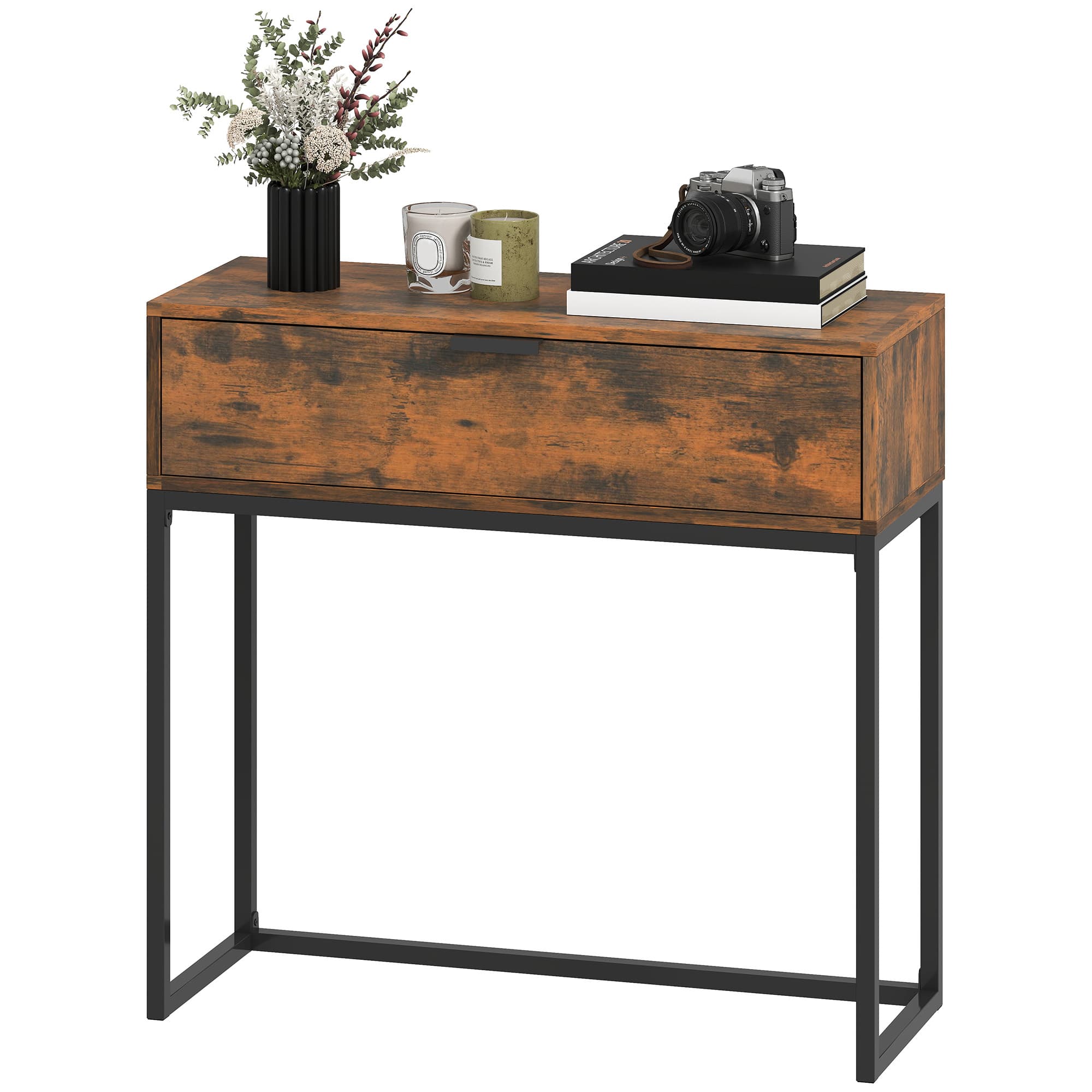 HOMCOM Console d'entrée avec tiroir, design industriel, entrée salon, 80 x 30 x 76 cm, Noir