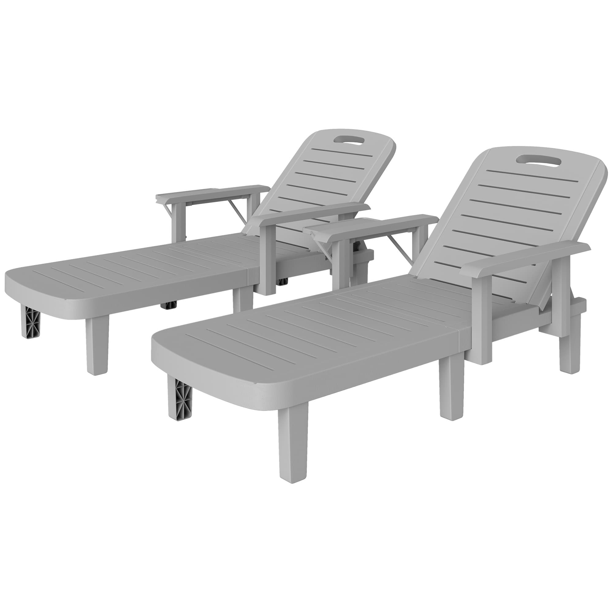 Outsunny Transat de jardin avec table d'appoint aspect bois Chaise longue avec dossier réglable 5 positions Gris clair