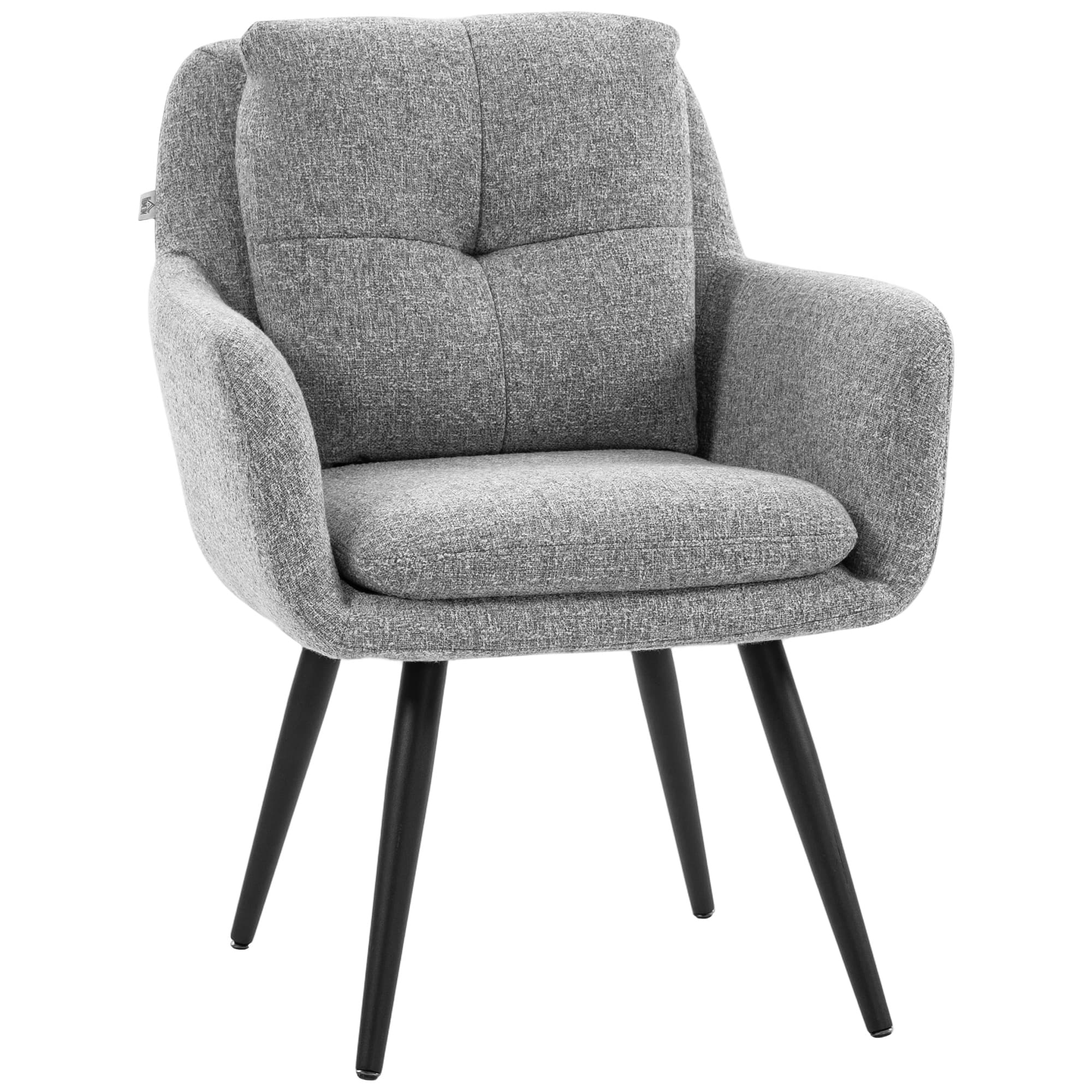 HOMCOM Chaise d'appoint moderne, fauteuil rembourré avec pieds métalliques, aspect lin, gris clair