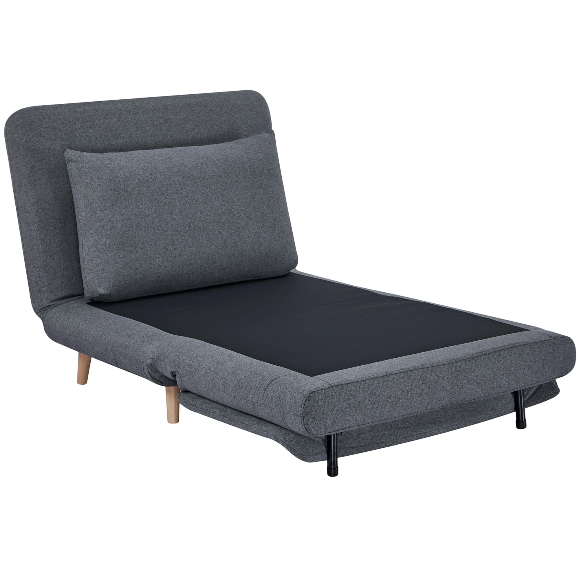 HOMCOM Fauteuil-lit 3-en-1 avec fonction lit, fauteuil relax, dossier réglable, pieds en hêtre, coussin, Gris