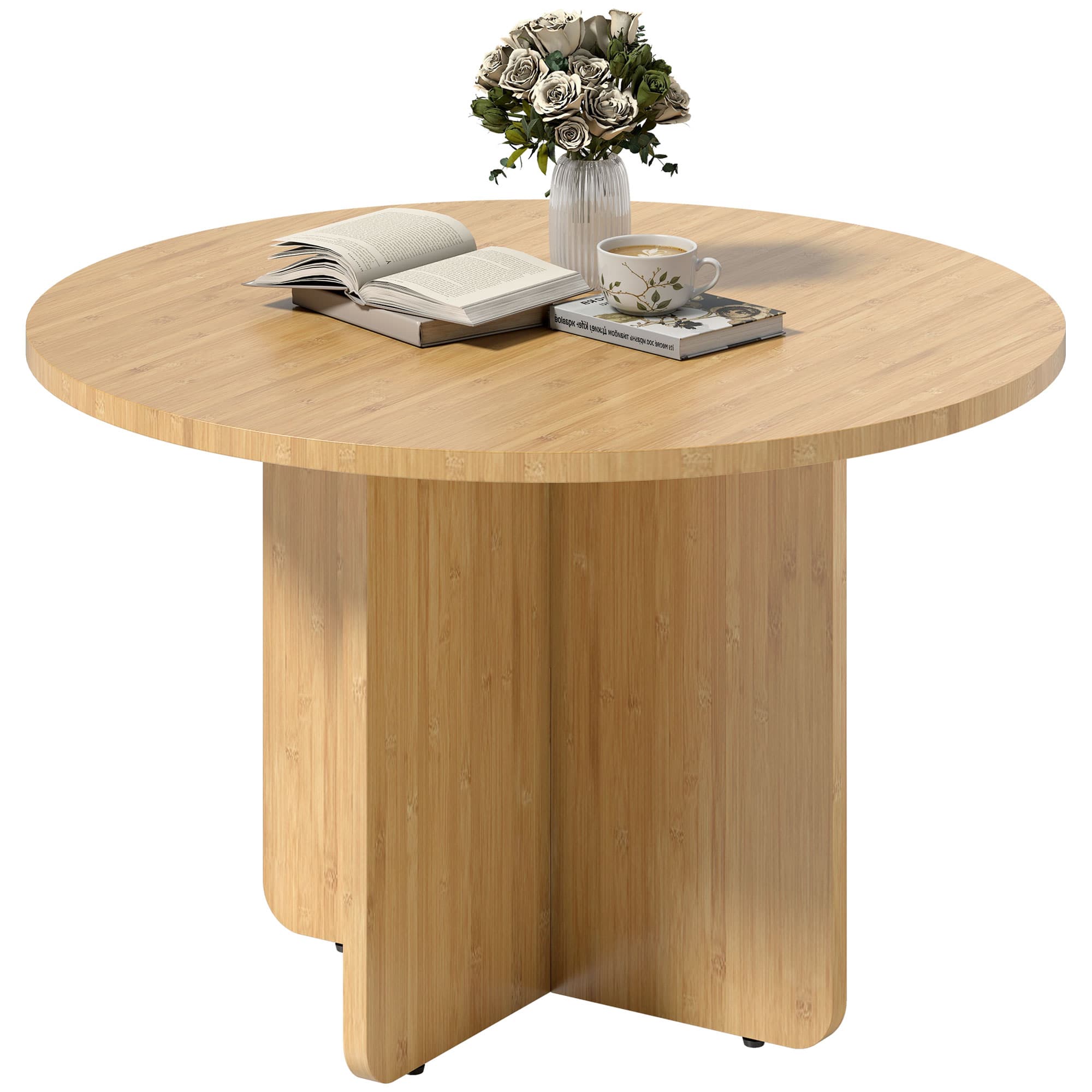 HOMCOM Table basse ronde, table de salon en bambou avec pied en croix, nature