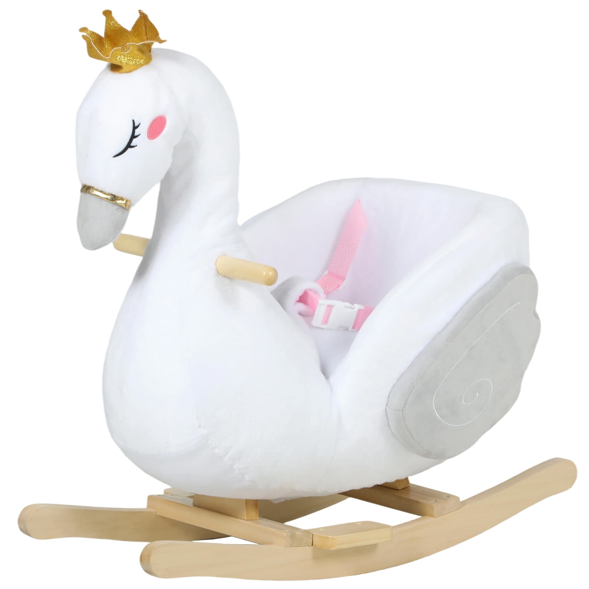 AIYAPLAY Jouet à bascule, cygne à bascule avec berceuse, rembourrage doux, structure en bois, pour enfants de 1,5-3 ans, 65x40x68 cm, Blanc