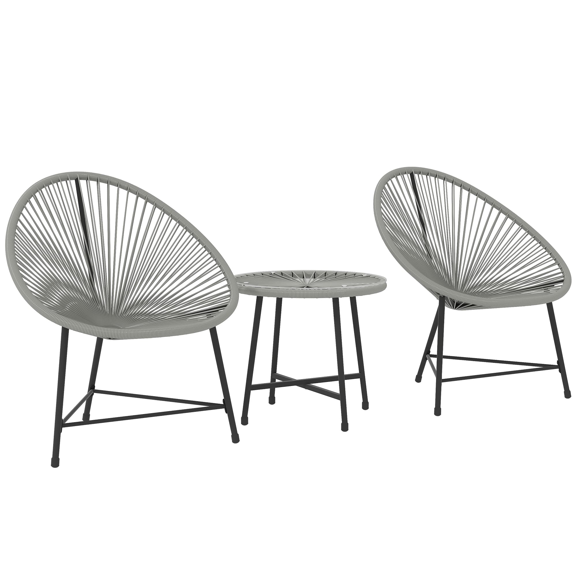 Outsunny Ensemble de jardin 3 pièces, 2 chaises en rotin synthétique, 1 table avec plateau en verre, cadre en acier, mobilier d'extérieur, gris