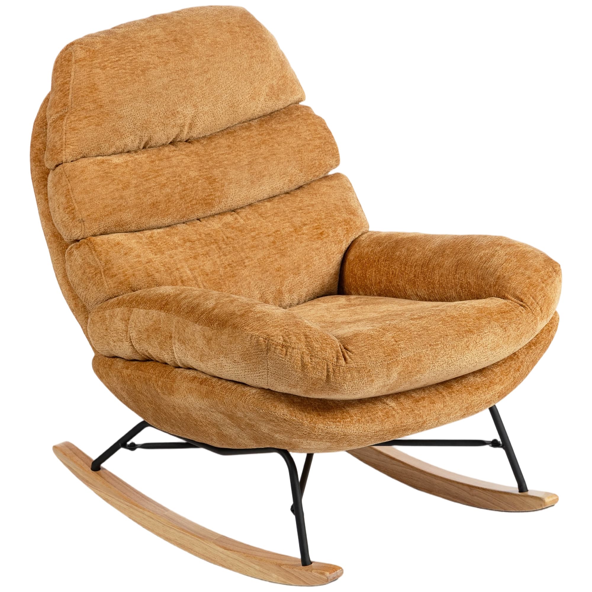 HOMCOM Fauteuil à bascule rembourré avec pieds en acier et rails en bois, Jaune