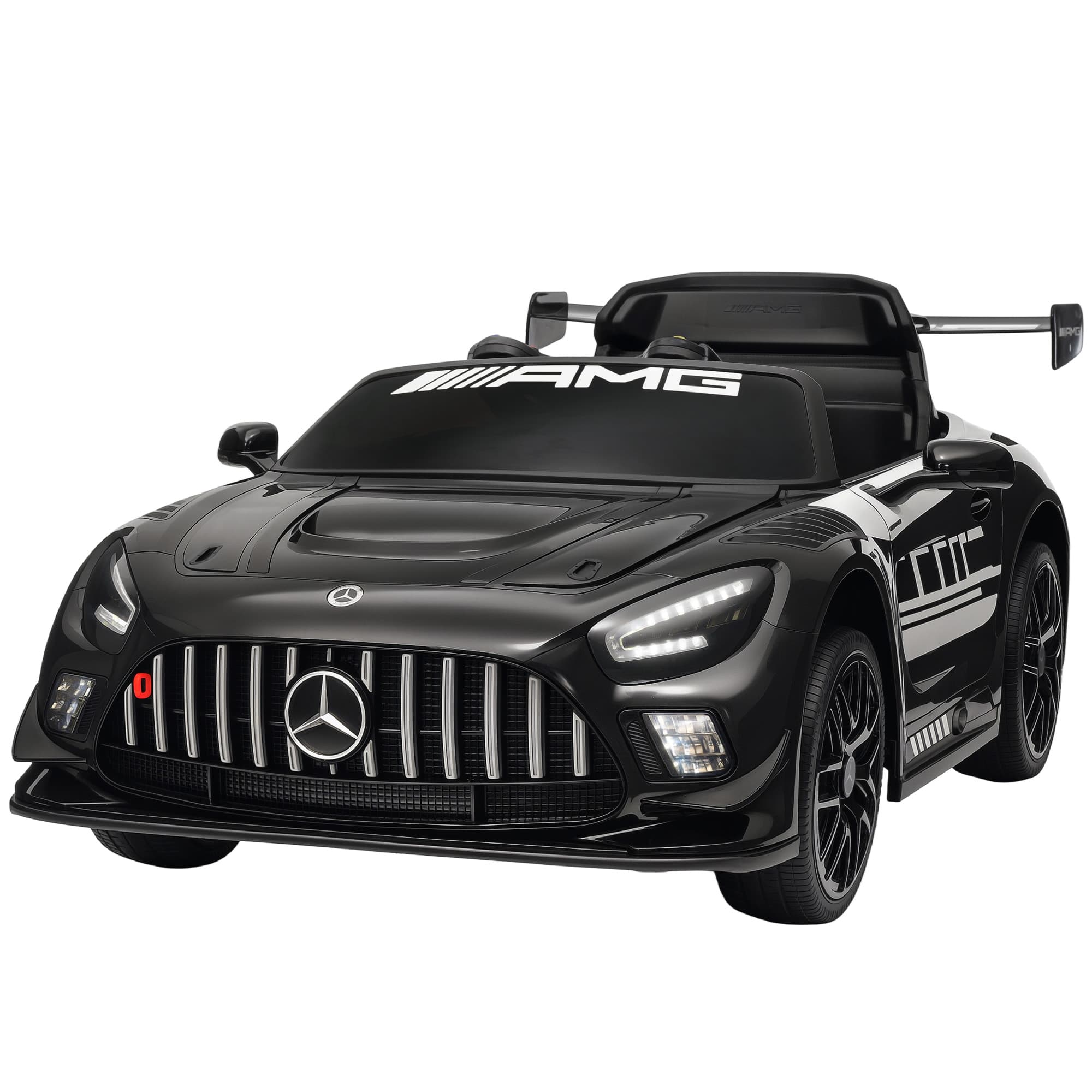 AIYAPLAY Voiture électrique Mercedes, voiture à monter pour enfants, batterie 12V, feux LED, fonction musique, klaxon, 3-8 ans, Noir
