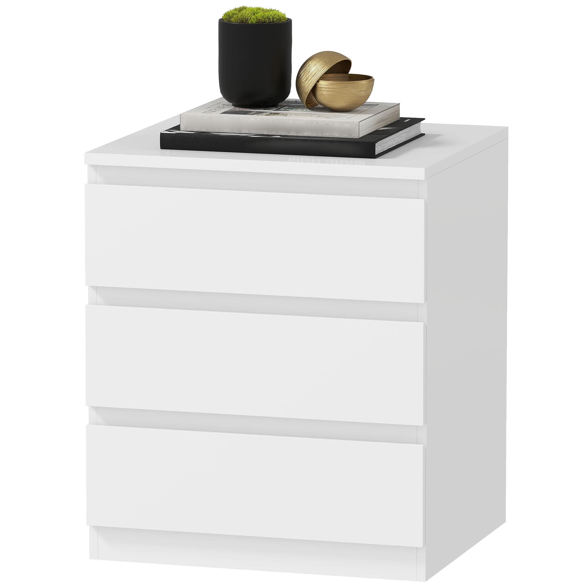 HOMCOM Commode 3 tiroirs à fermeture douce, commode pour salon/bureau, style moderne, 45x40x52,8 cm, blanc