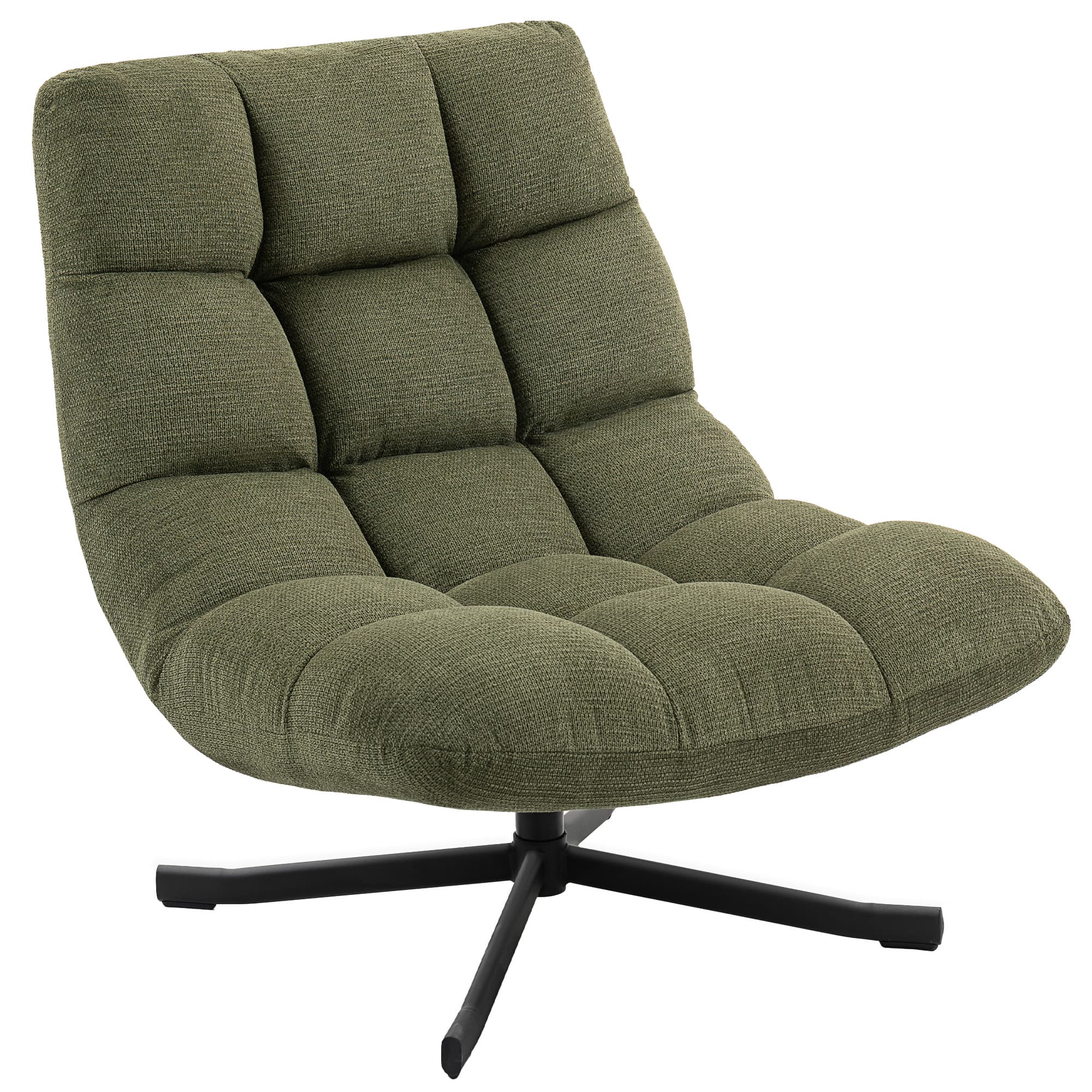 HOMCOM Fauteuil pivotant Lounge à large assise, aspect chenille déperlant, pieds en acier croisés, Vert