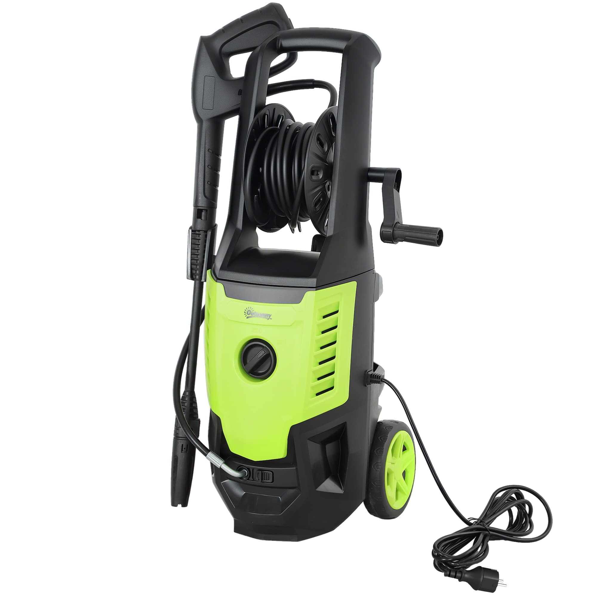 Outsunny Nettoyeur Haute Pression 2200W avec Accessoires Angle réglable et Arrêt automatique 32x32x80 cm Vert et noir