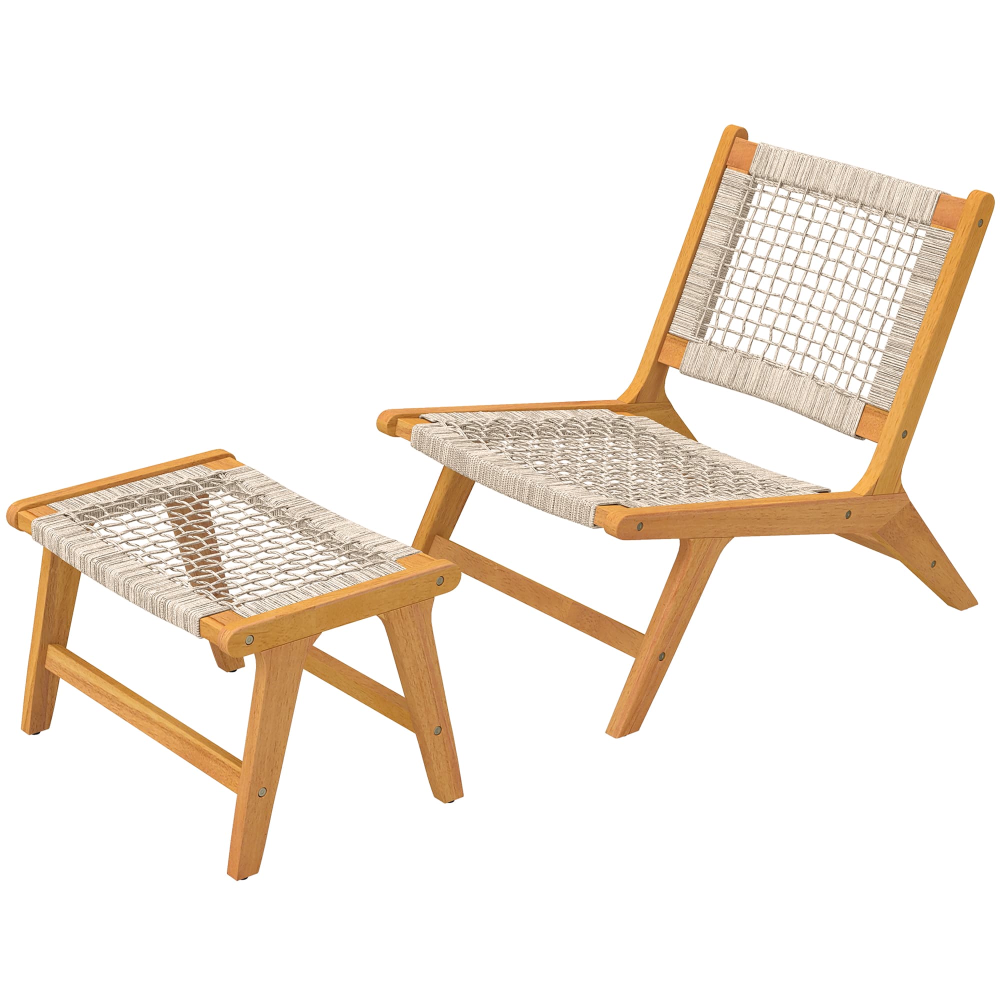 Outsunny Fauteuil de jardin avec repose-pieds 2 pièces Acacia certifié FSC Fauteuil lounge d'extérieur avec assise en rattan Style bohème Pieds réglables
