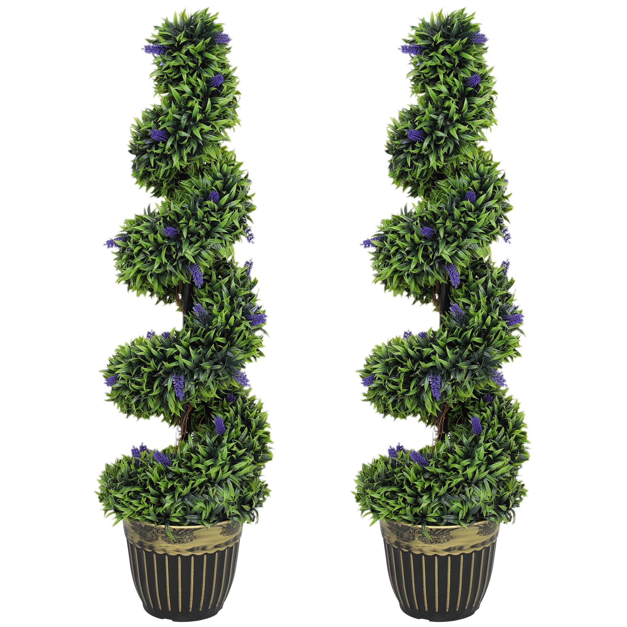 HOMCOM Set de 2 plantes artificielles, design en spirale, socle en ciment, vert