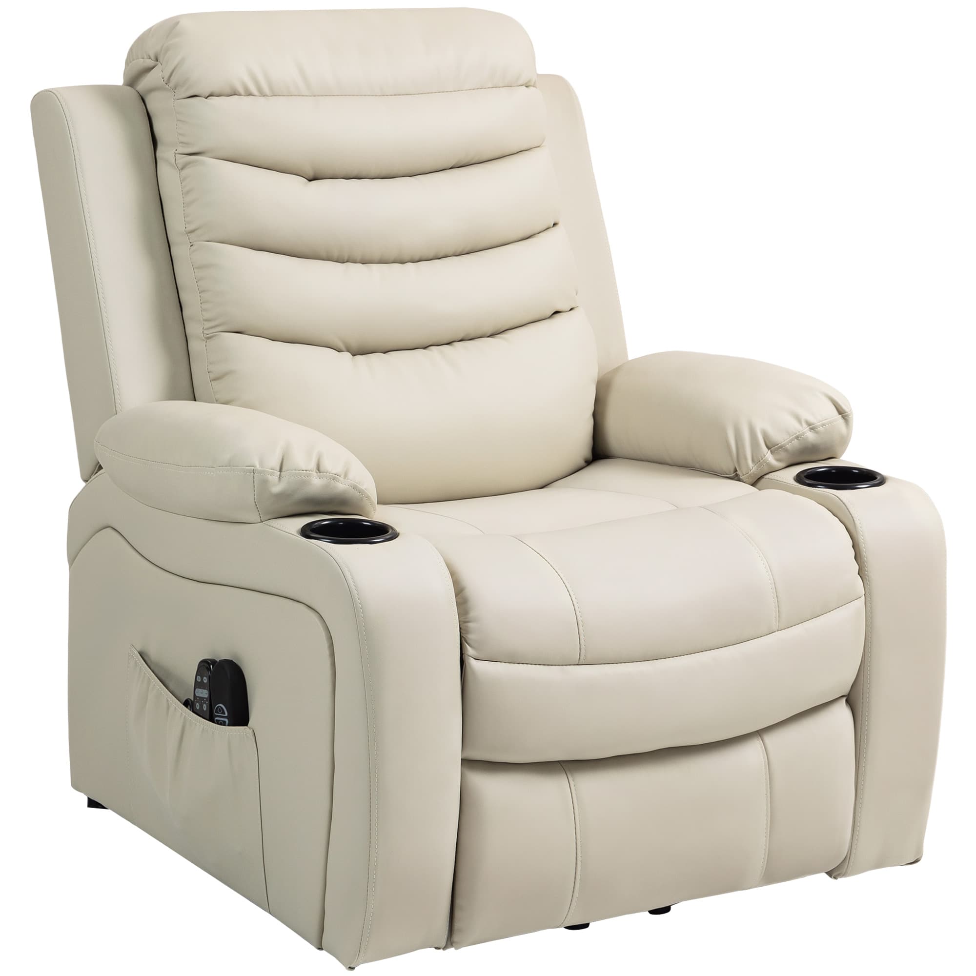 HOMCOM Fauteuil TV Relax électrique avec aide au lever, Massage, Chauffage, Ports USB, PU, Crème
