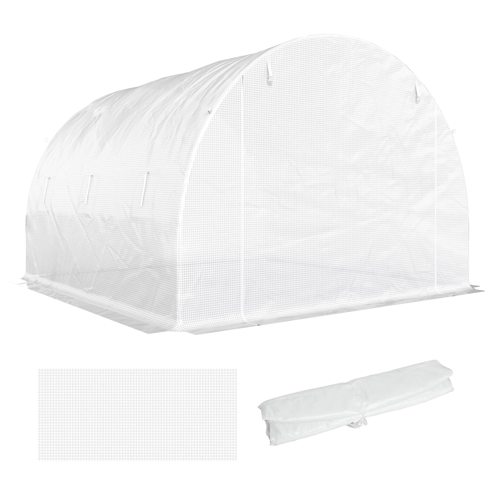 Outsunny Bâche de Rechange Serre Tunnel 9 m2, bâche 3 x 3 x 2 m PE Anti-UV imperméable 6 fenêtres + Porte Enroulable zippée blanc