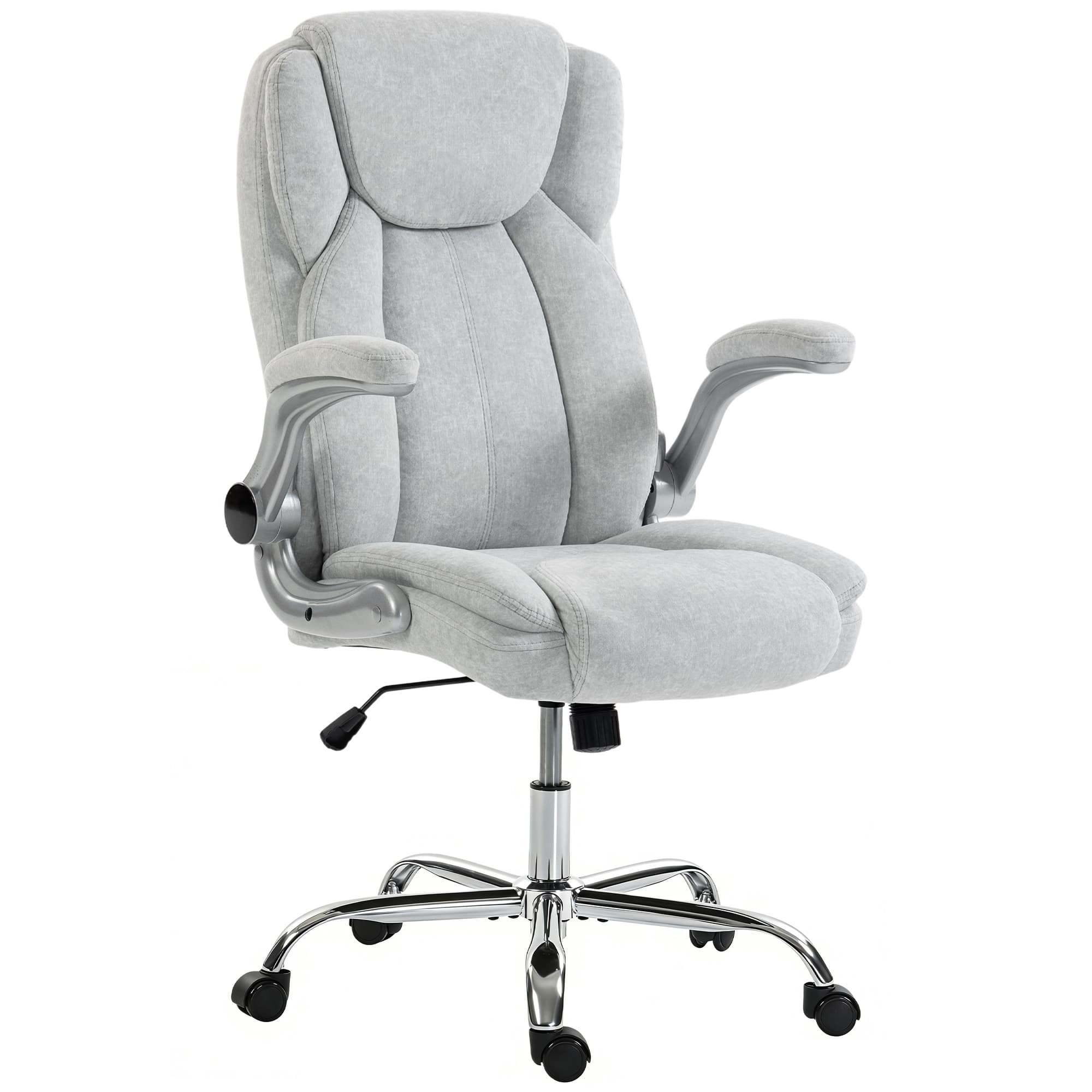 HOMCOM Fauteuil Ergonomique, Dossier Haut Velours Imprimé, Accoudoirs Rabattables, Blanc Crème