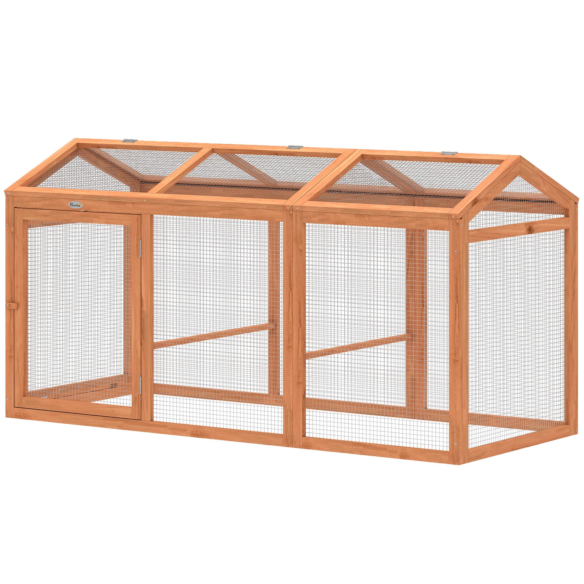 PawHut Poulailler Enclos extérieur avec perchoir et double portes, en bois et métal, pour 4 poules, 156 x 70,5 x 84 cm Orange