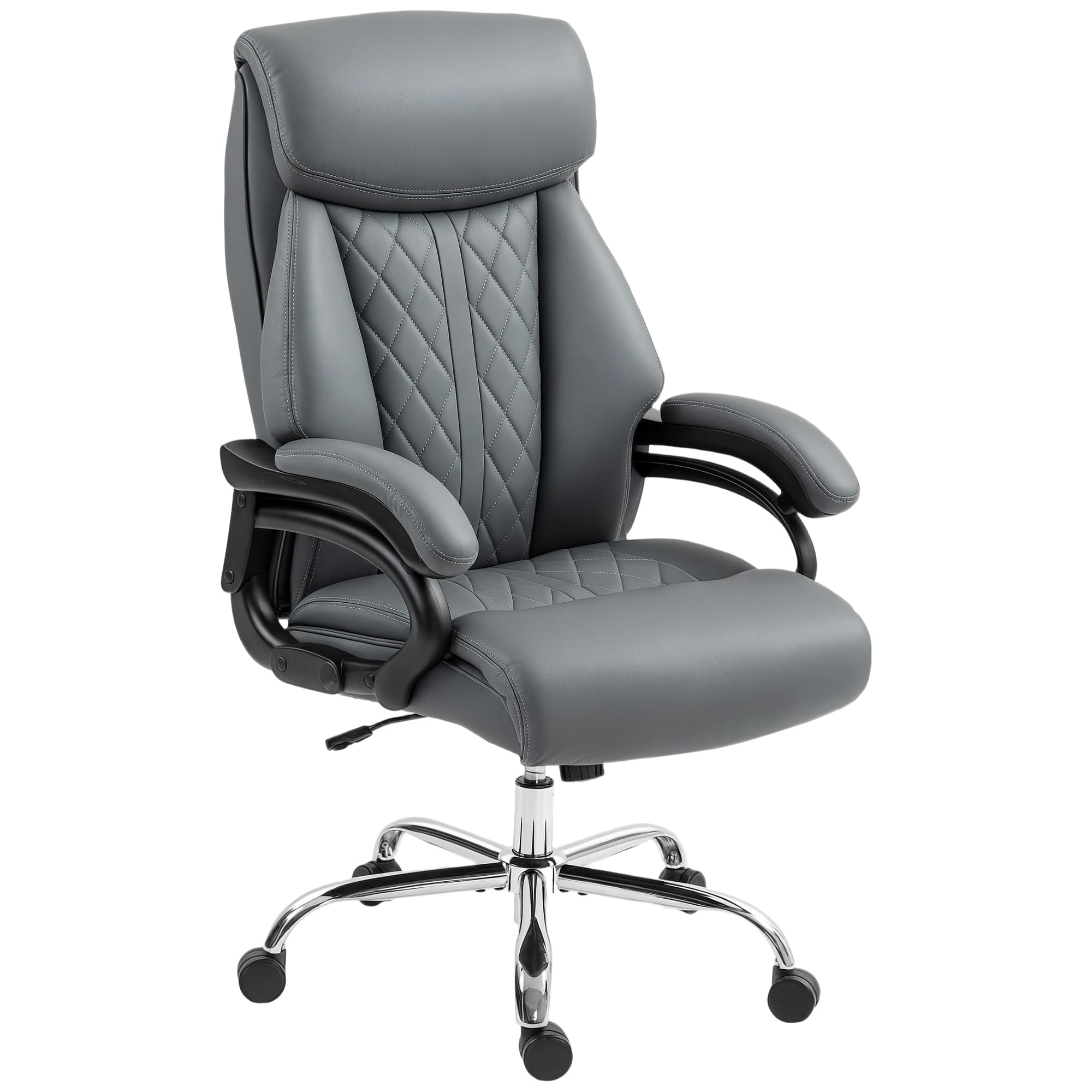 HOMCOM Fauteuil de direction, fauteuil de bureau grand gabarit supportant 150 kg en cuir PU avec rembourrage à ressorts, anthracite