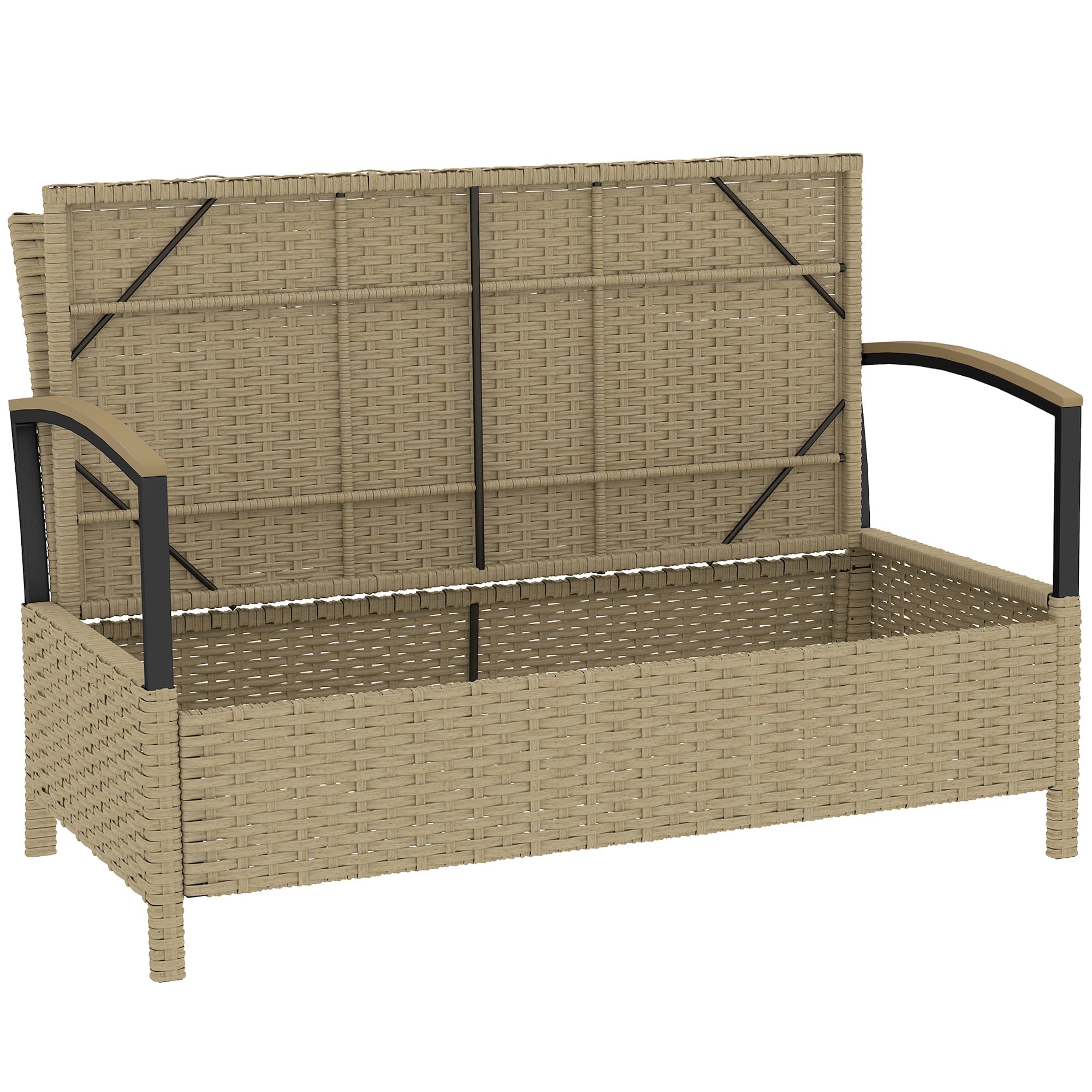 Outsunny Banc de Rangement de Jardin en Résine Tressée Coffre Extérieur 125L avec Structure en Acier Stable 123x70x82cm Kaki
