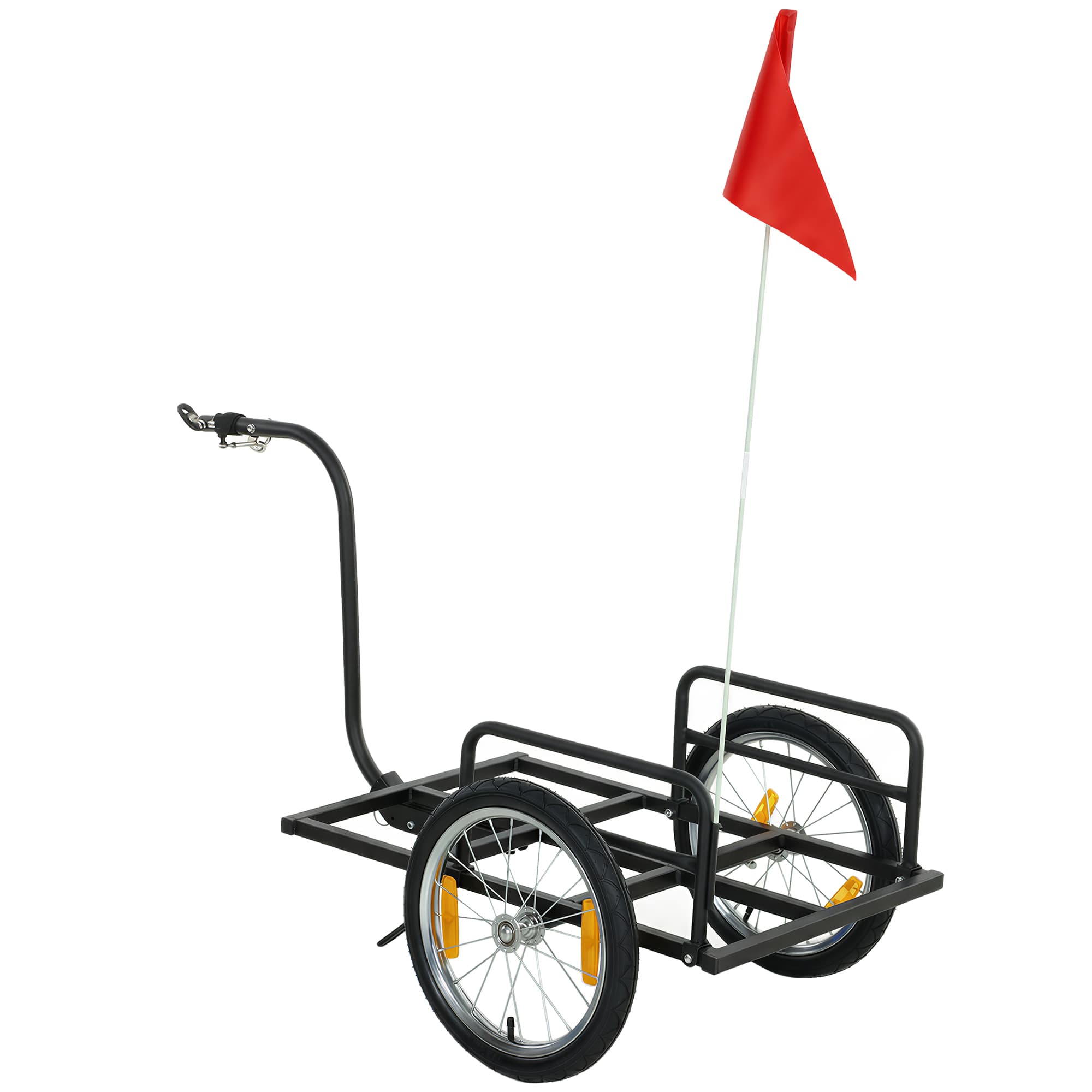 SPORTNOW Remorque de vélo pour charge 40 kg Chariot à main en acier avec drapeau rouge Roues de 40,64 cm 145x60x42 cm Noir