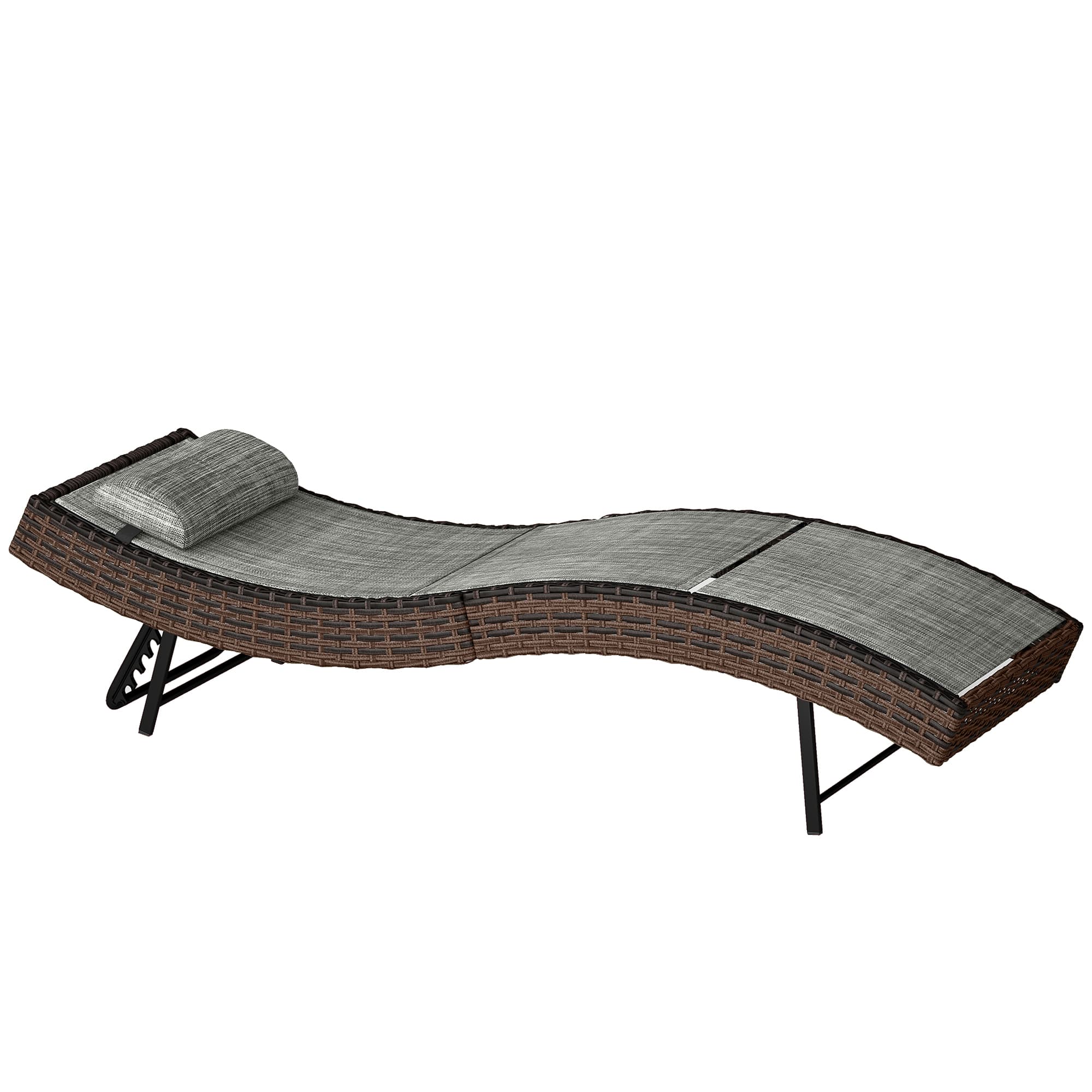 Outsunny Transat de Jardin en Rattan Forme S avec Coussin à 5 Positions, 60x198x44cm, Marron