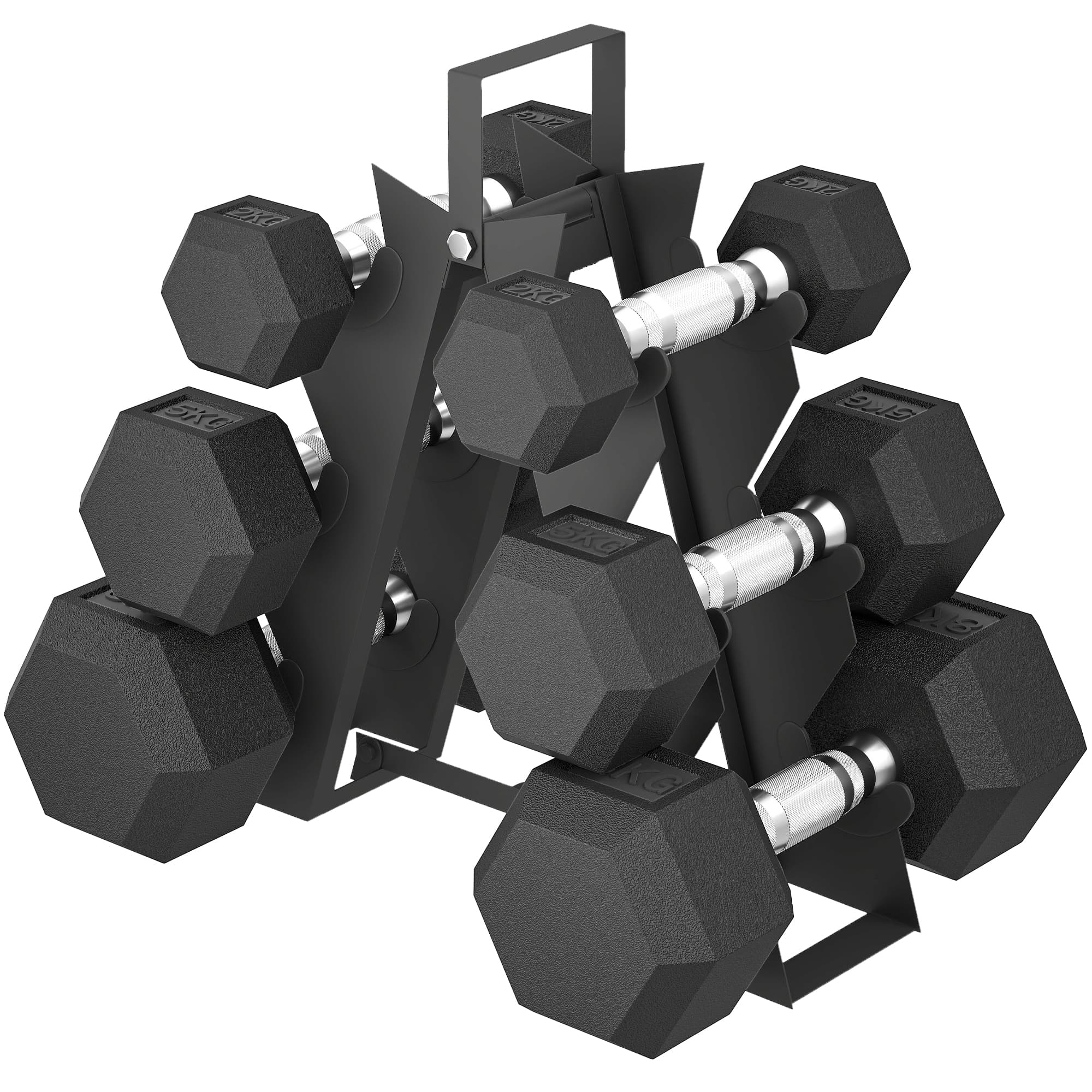 SPORTNOW Ensemble d'haltères avec support en métal avec poignée antidérapante, 2x2kg, 2x5kg, 2x8kg, Noir