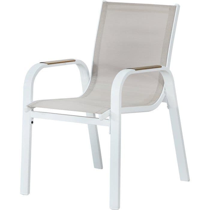 Lot de 4 fauteuils repas de jardin - VIANEA – Structure aluminium et textilene – Blanc et naturel - 52 x 64 x 86 cm