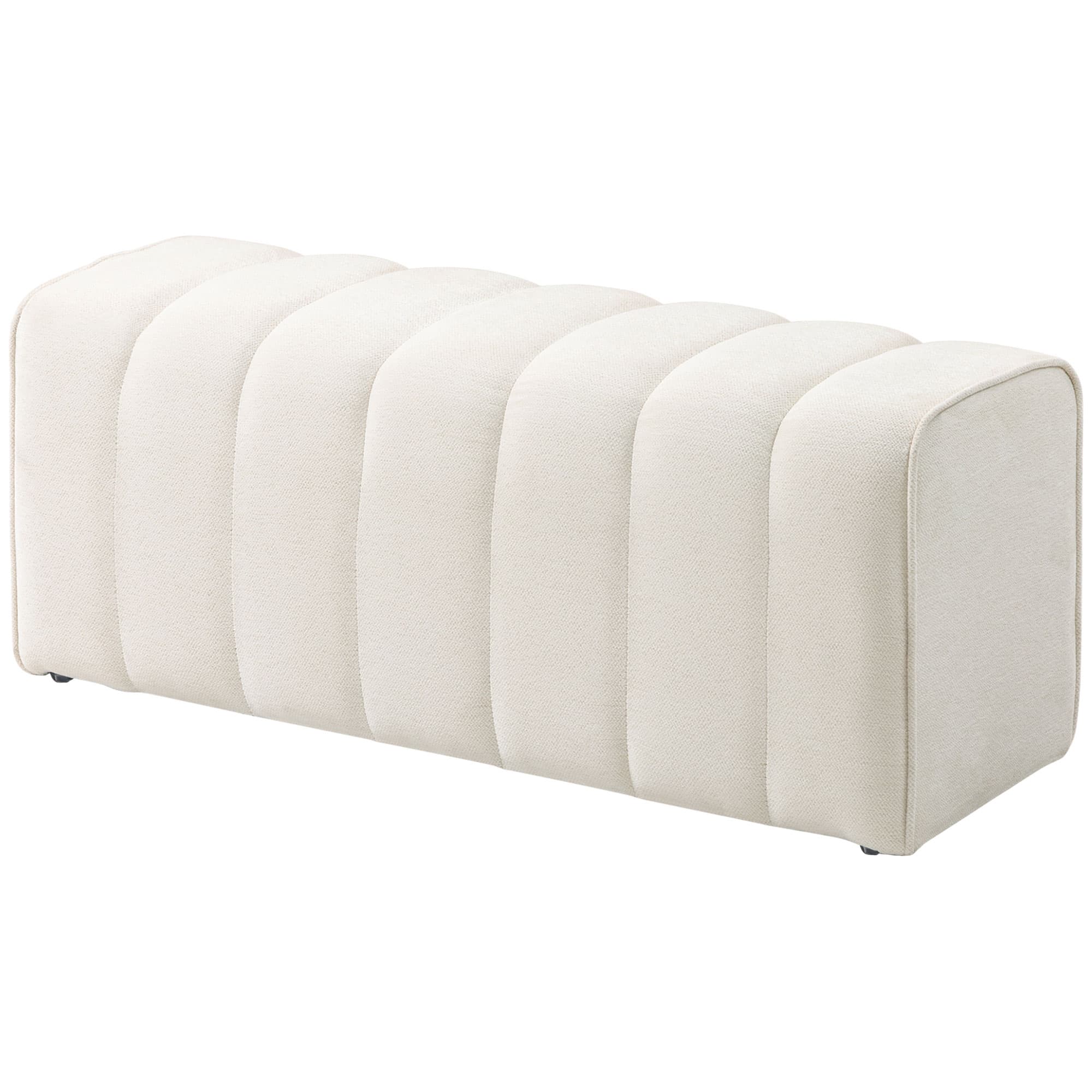 HOMCOM Banc bout de lit, banquette rembourrée, style moderne, ottoman en tissu aspect lin, 110 x 40 x 44 cm, crème
